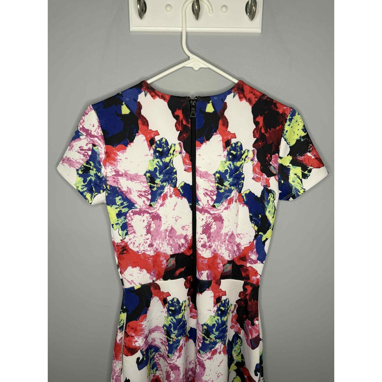 MILLY Milly Floral Fit & Flare Scuba Mini Dress Pink Women's 2 Size XS / US 0-2 / IT 36-38 - 6 Thumbnail