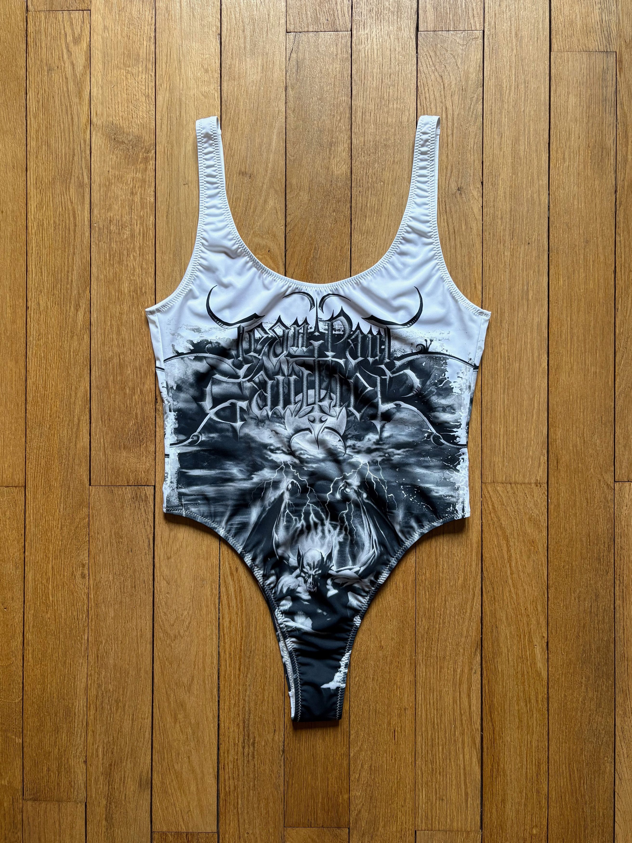Jean Paul Gaultier black diablo one piece swimsuit