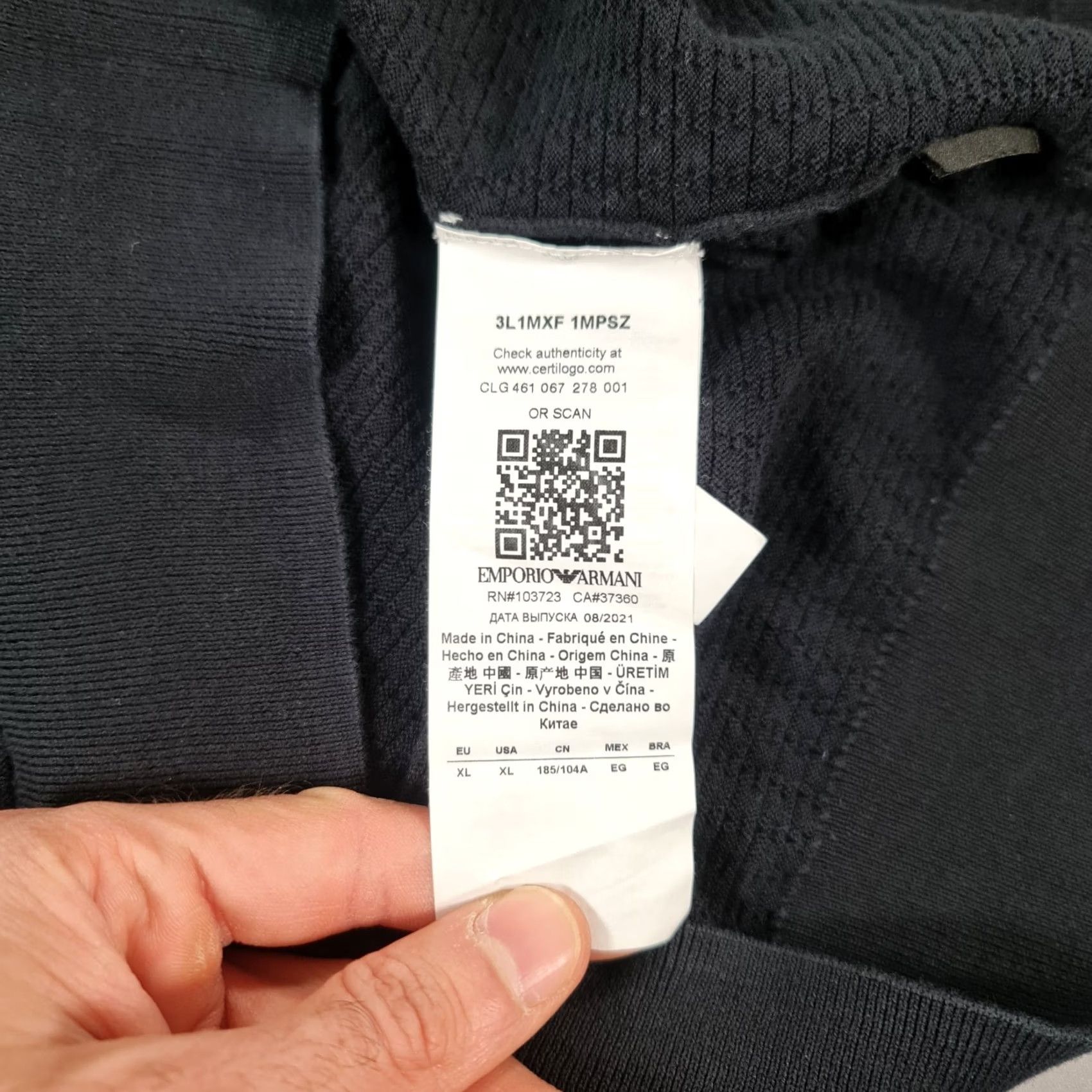 Emporio Armani Emporio Armani Mens Jumper Navy Blue XL Cotton Textured Knit Pullover Size US XL / EU 56 / 4 - 7 Thumbnail