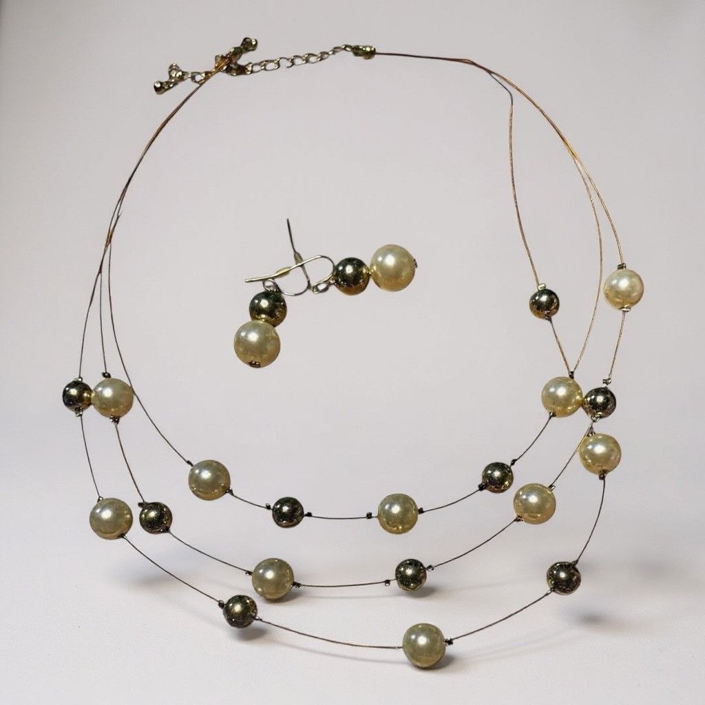 Other Elegant Layered Pearl Necklace & Earring Set – Floating Pear Size ONE SIZE - 1 Preview