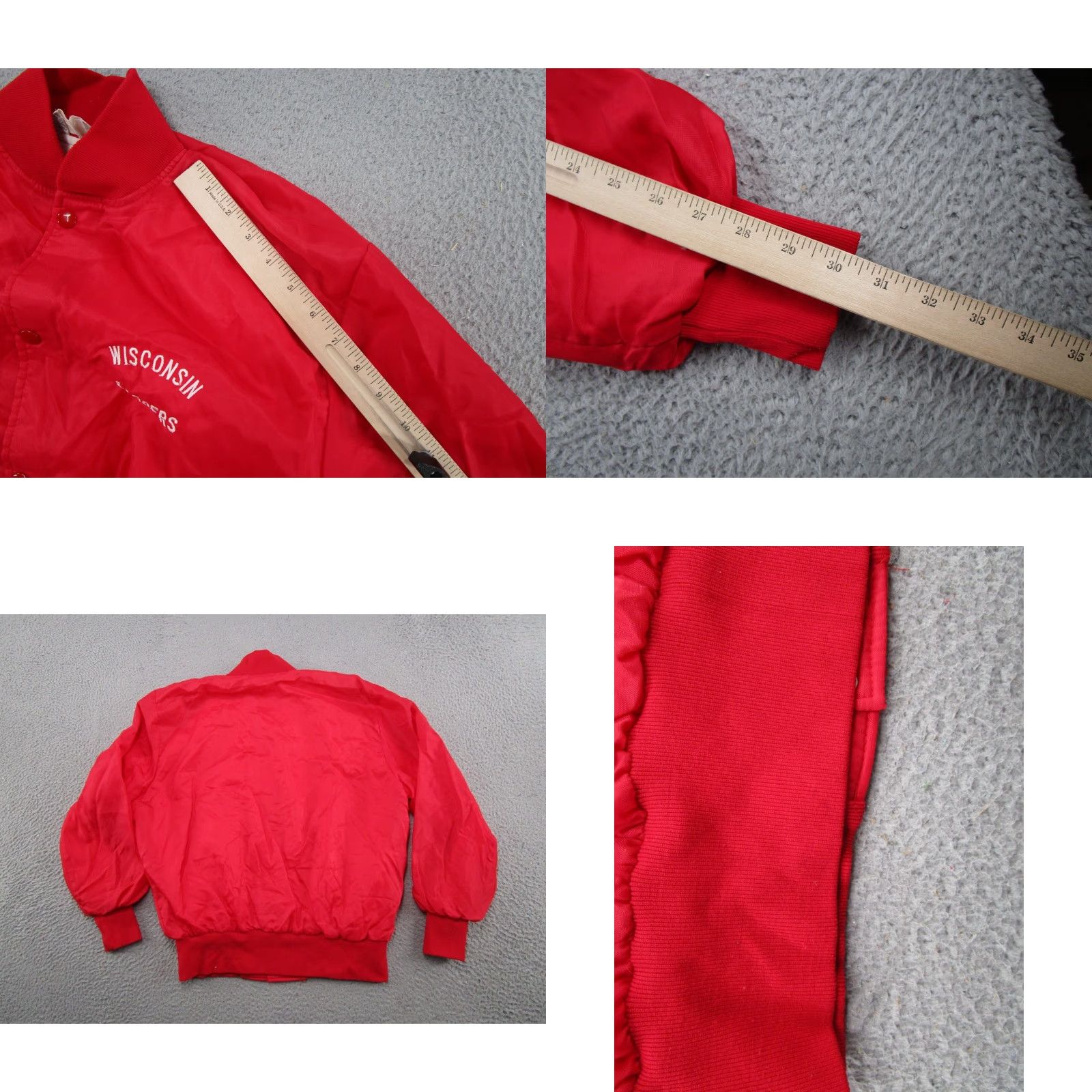 NCAA VINTAGE Wisconsin Badgers Jacket NCAA 90s Red Satin Windbreaker XL Mens Snap Up Lightweight Knit Logo Size US XL / EU 56 / 4 - 8 Thumbnail