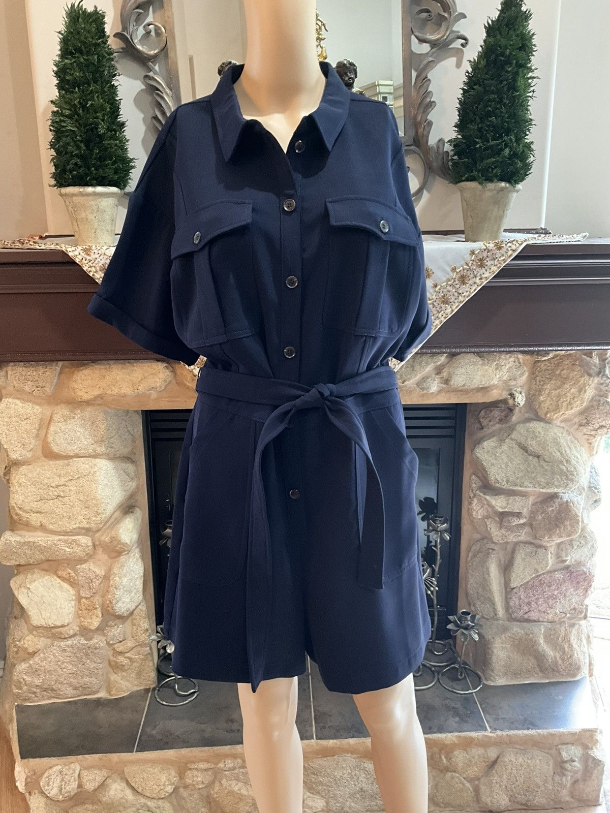 Anthropologie NWT$118 Greylin Delton Utility Navy Romper LARGE Size 34" / US 12 / IT 48 - 3 Thumbnail