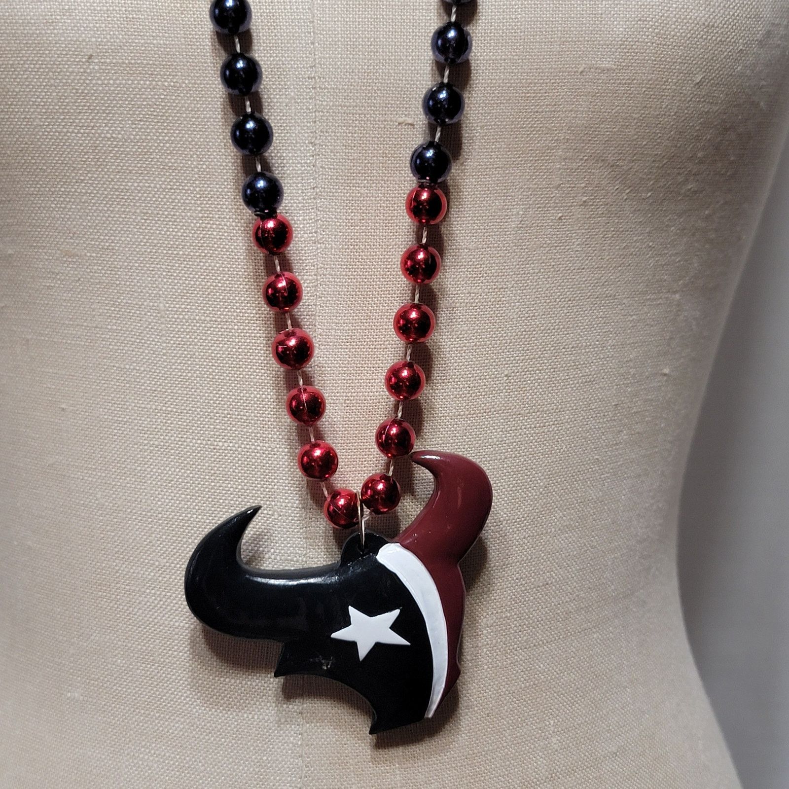 Other Houston Texans Toro Red & Blue Bead Necklace Size ONE SIZE - 2 Thumbnail