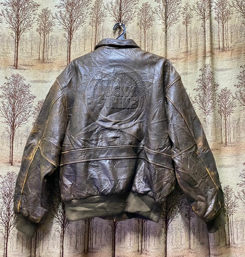 Genuine Leather 90s🔥 Lucky Strike Leather Jacket Size US L / EU 52-54 / 3 - 1 Thumbnail