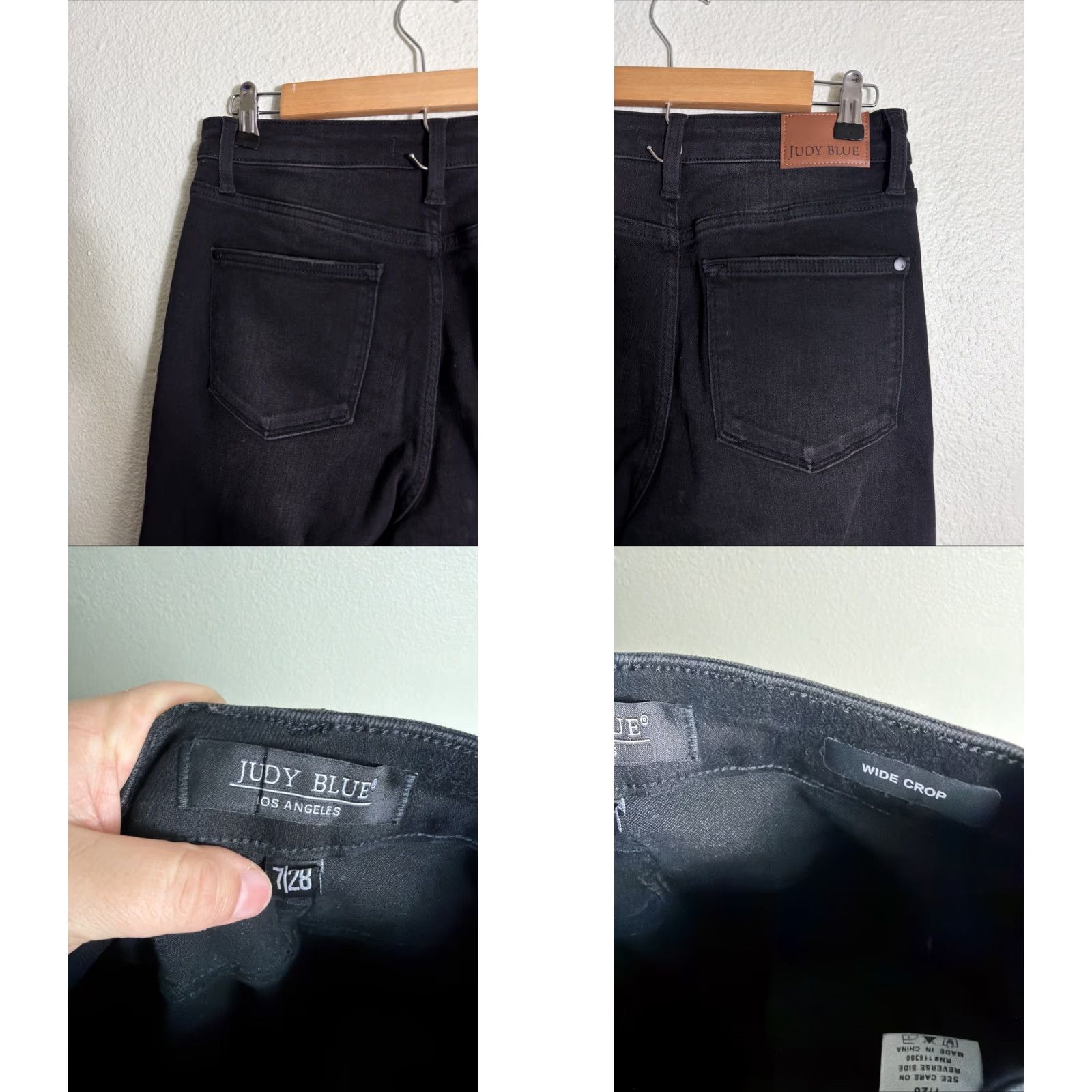 Vintage Judy Blue Women's Black Crop Wide Button Fly Jeans 28x30 7/28 Raw Hem Size 28 Regular Size 28" / US 6 / IT 42 - 9 Thumbnail