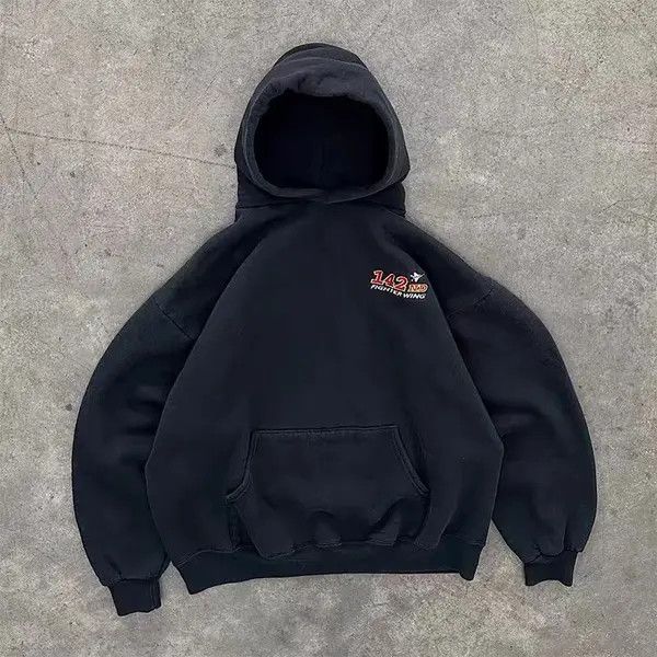 Japanese Brand Black retro airplane wing print loose hoodie Size US M / EU 48-50 / 2 - 5 Thumbnail