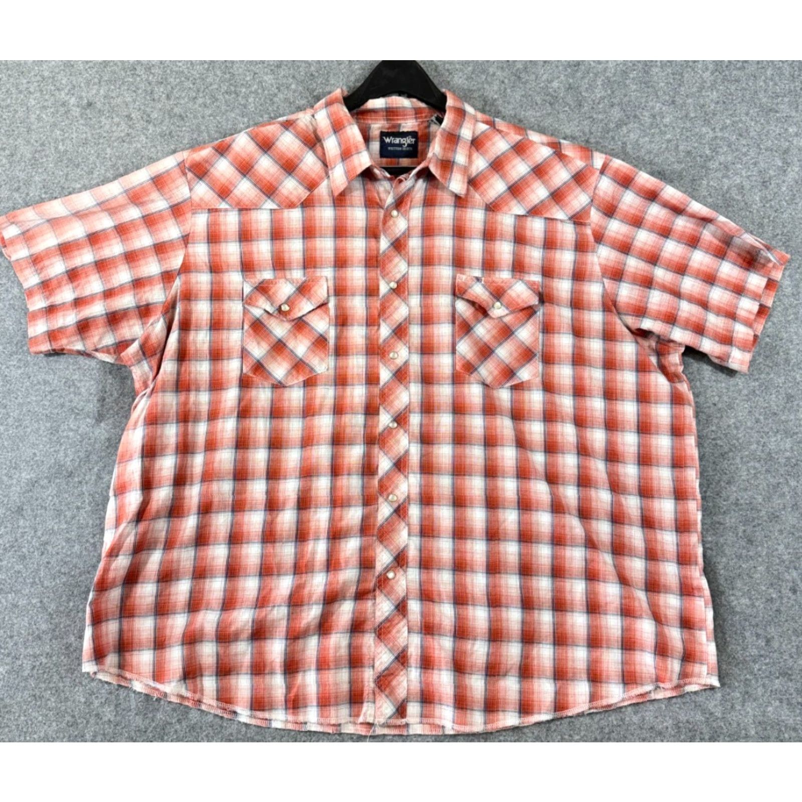 Wrangler Wrangler Western Shirt Mens 3XL Orange Plaid Pearl Snap Flap Pocket Short Sleeve Size US XXL / EU 58 / 5 - 2 Thumbnail