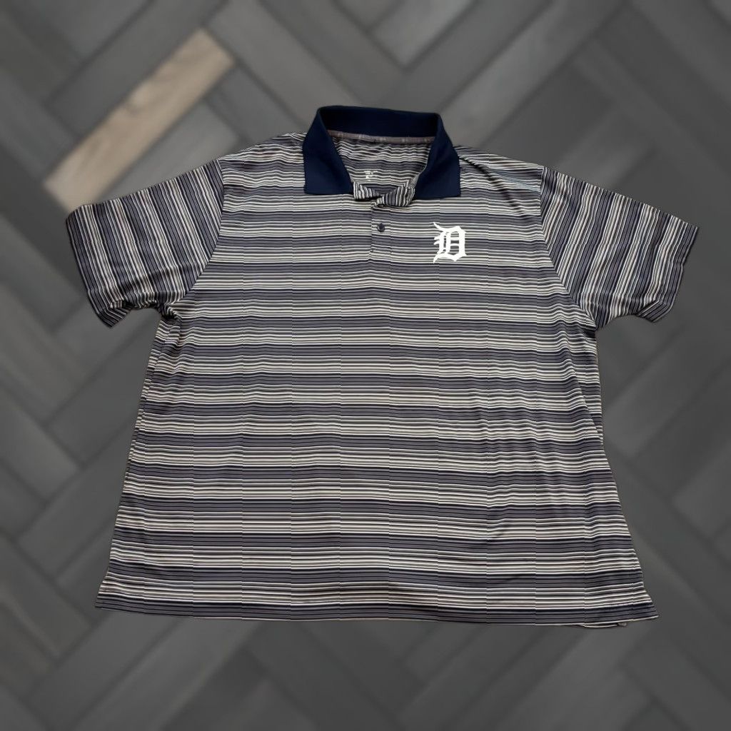 MLB Detroit Tigers Striped Polo Shirt Mens 2XL XXL Blue Gray MLB Baseball S/S Embroidered Size US XXL / EU 58 / 5 - 1 Thumbnail
