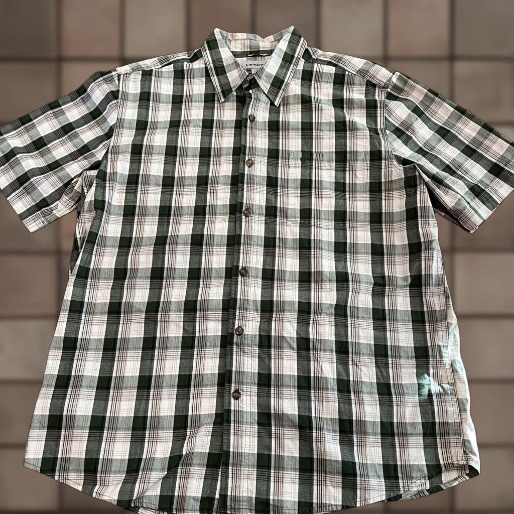 Carhartt VINTAGE Carhartt Men's Short Sleeve Plaid Button-Up Workwear Shirt XL Blue Cotton Size US 36 / EU 52 - 1 Thumbnail