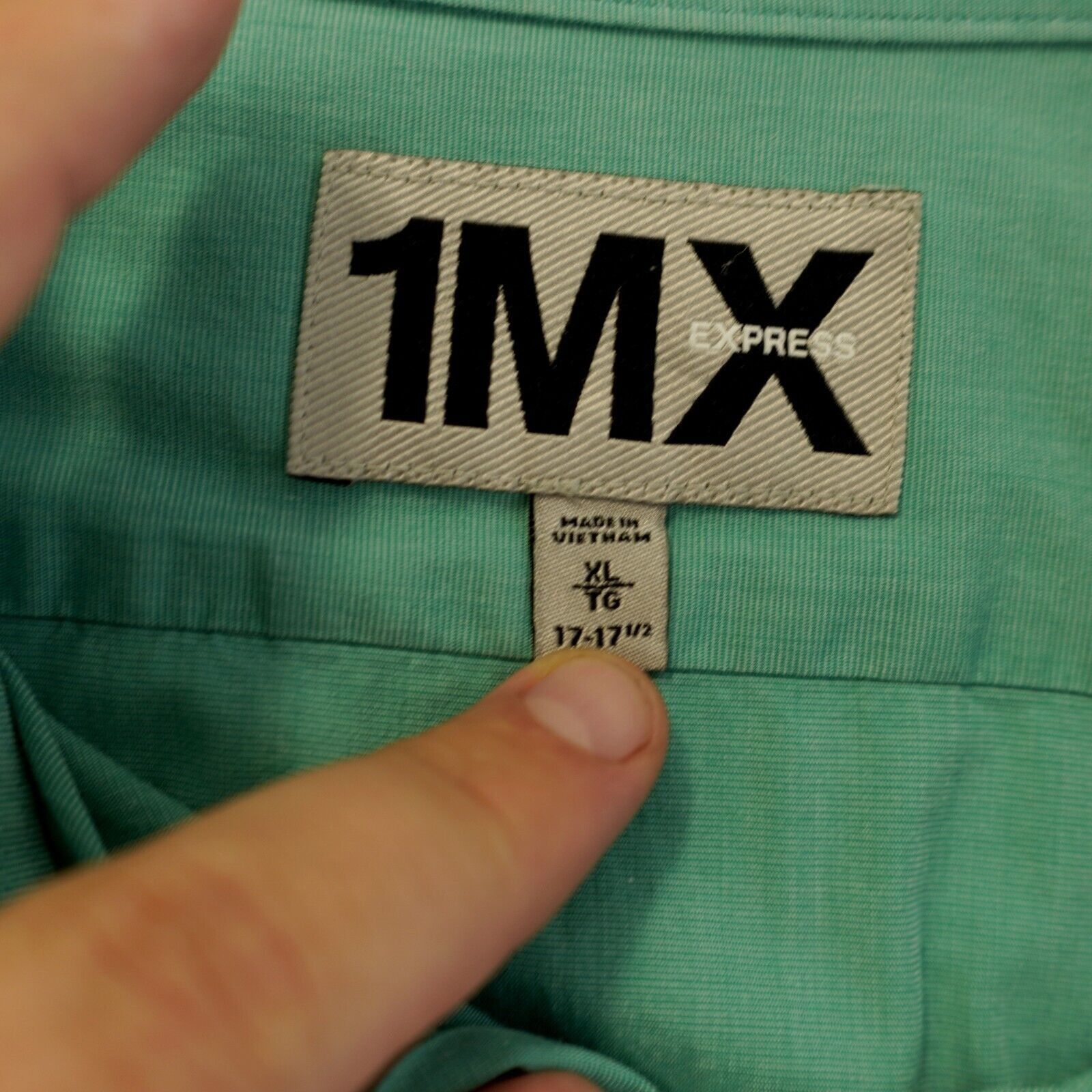 Express Express 1MX Fitted XL 17-17.5 Blue/Green Collared Dress Shir Size US XL / EU 56 / 4 - 11 Thumbnail
