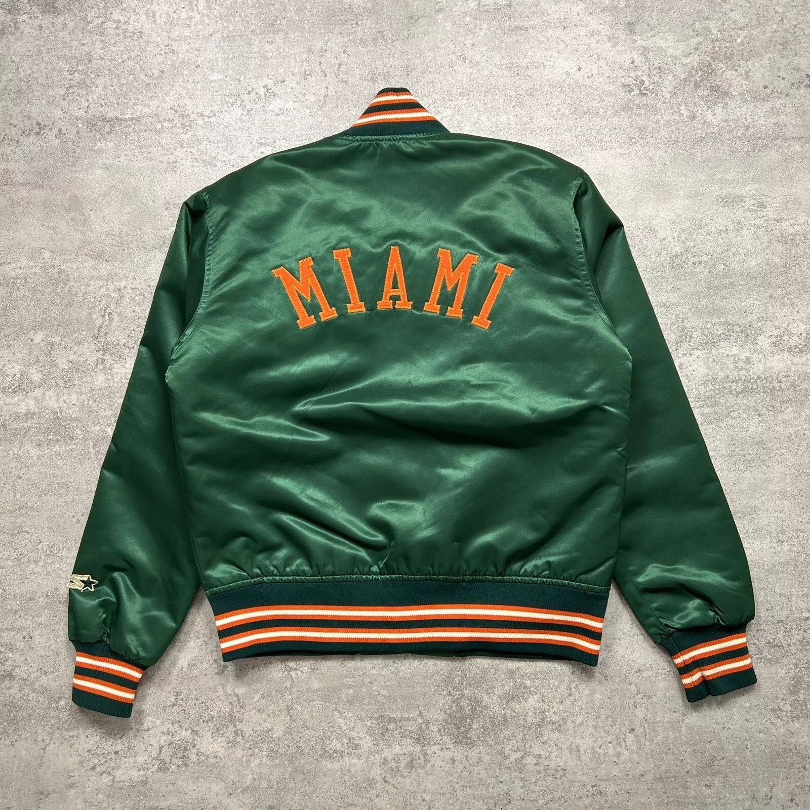 NCAA × Starter × Vintage MIAMI HURRICANES STARTER SATIN JACKET SPELLOUT SIZE S Size US S / EU 44-46 / 1 - 1 Thumbnail
