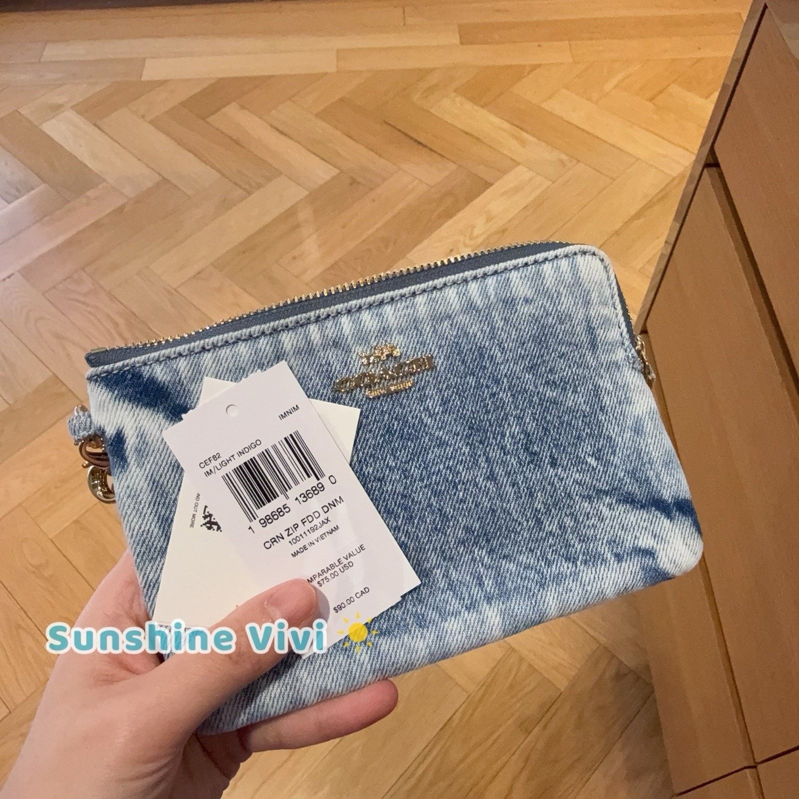 Coach NWT Coach Corner Zip Wristlet Loved Denim With Charms CEF82 Size ONE SIZE - 4 Thumbnail