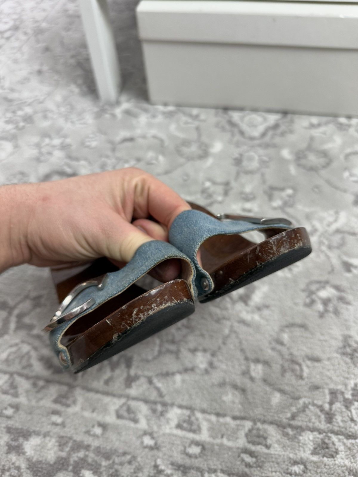 Dior Vintage y2k Dior wood & denim mules sandals US6 designer rare Size US 6 / IT 36 - 9 Thumbnail