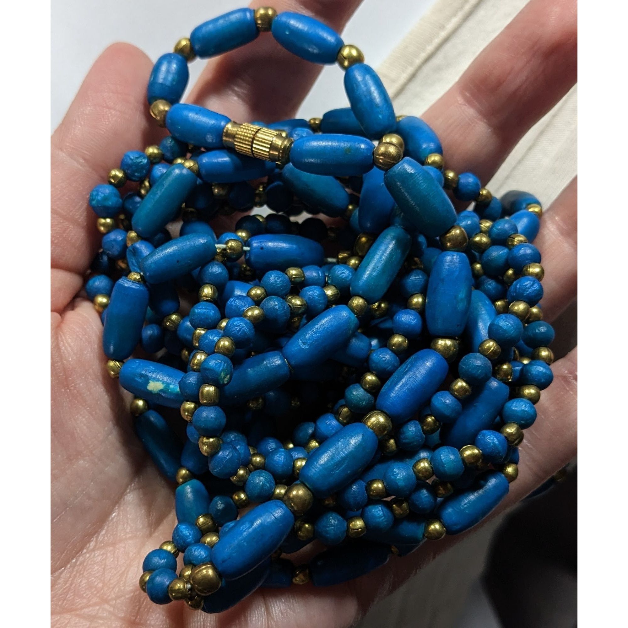 Other Vintage Dyed Blue Wood Bead Gold Spacer Multi Strand Bohemia Size ONE SIZE - 5 Thumbnail