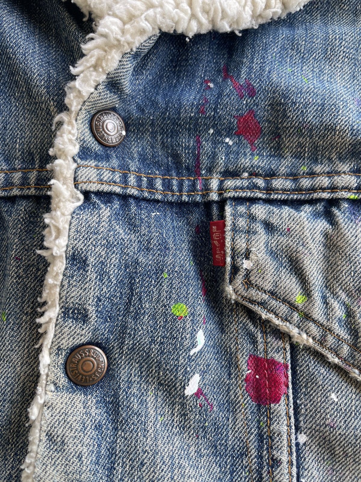Levi's Vintage Clothing SICK❗️70s Levis Sherpa Paint Splatter Trucker Denim Jacket Size US S / EU 44-46 / 1 - 22 Thumbnail