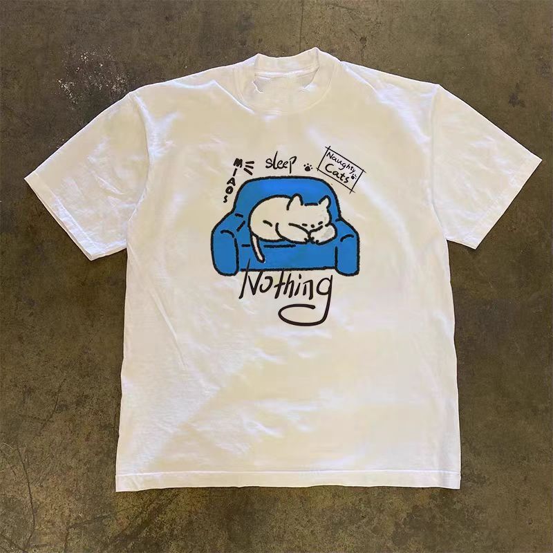 Japanese Brand White casual retro cartoon cat print t-shirt Size US M / EU 48-50 / 2 - 1 Thumbnail