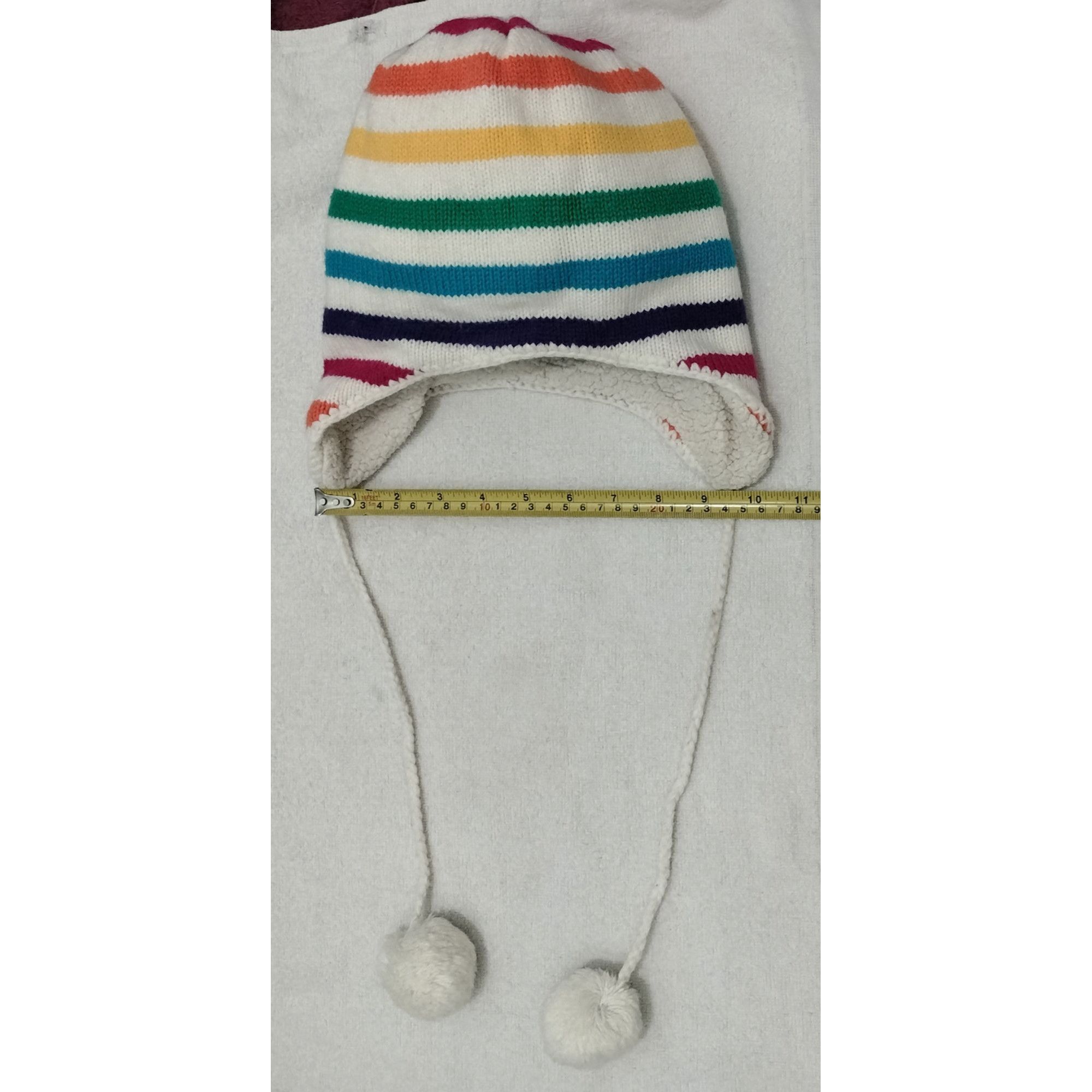 Aeropostale Aeropostale Rainbow Striped Ear Flap Pom Pom Knit Hat Sherpa Size ONE SIZE - 6 Thumbnail