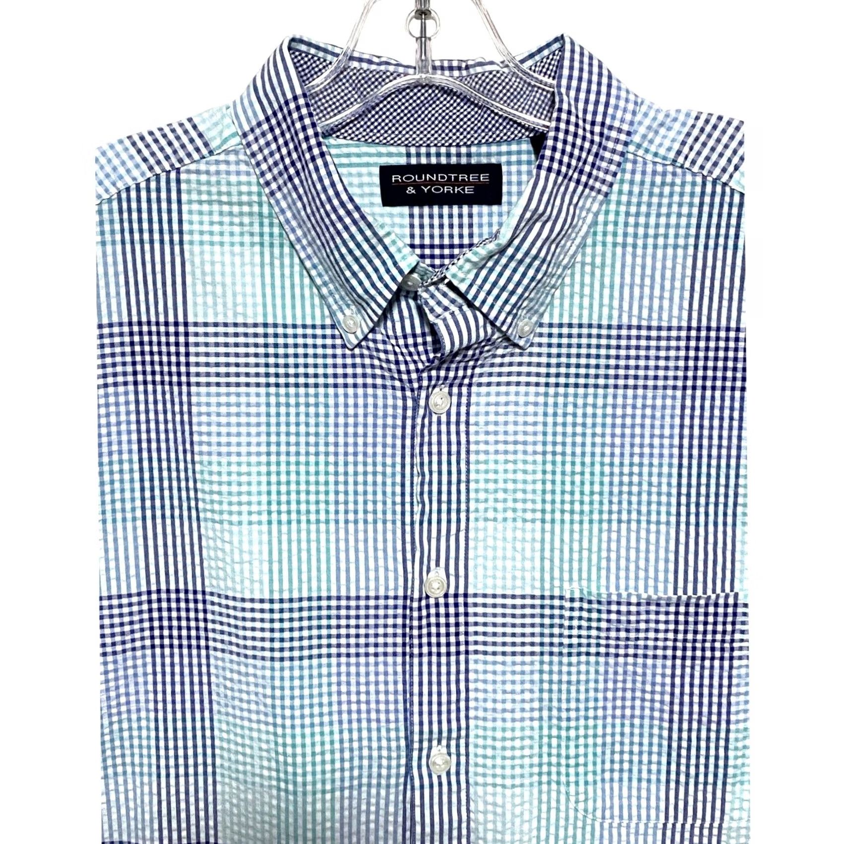 Roundtree & Yorke Roundtree & Yorke Blue Seer Sucker Plaid Button Shirt Men XL Preppy Coastal Work Size US XL / EU 56 / 4 - 2 Thumbnail