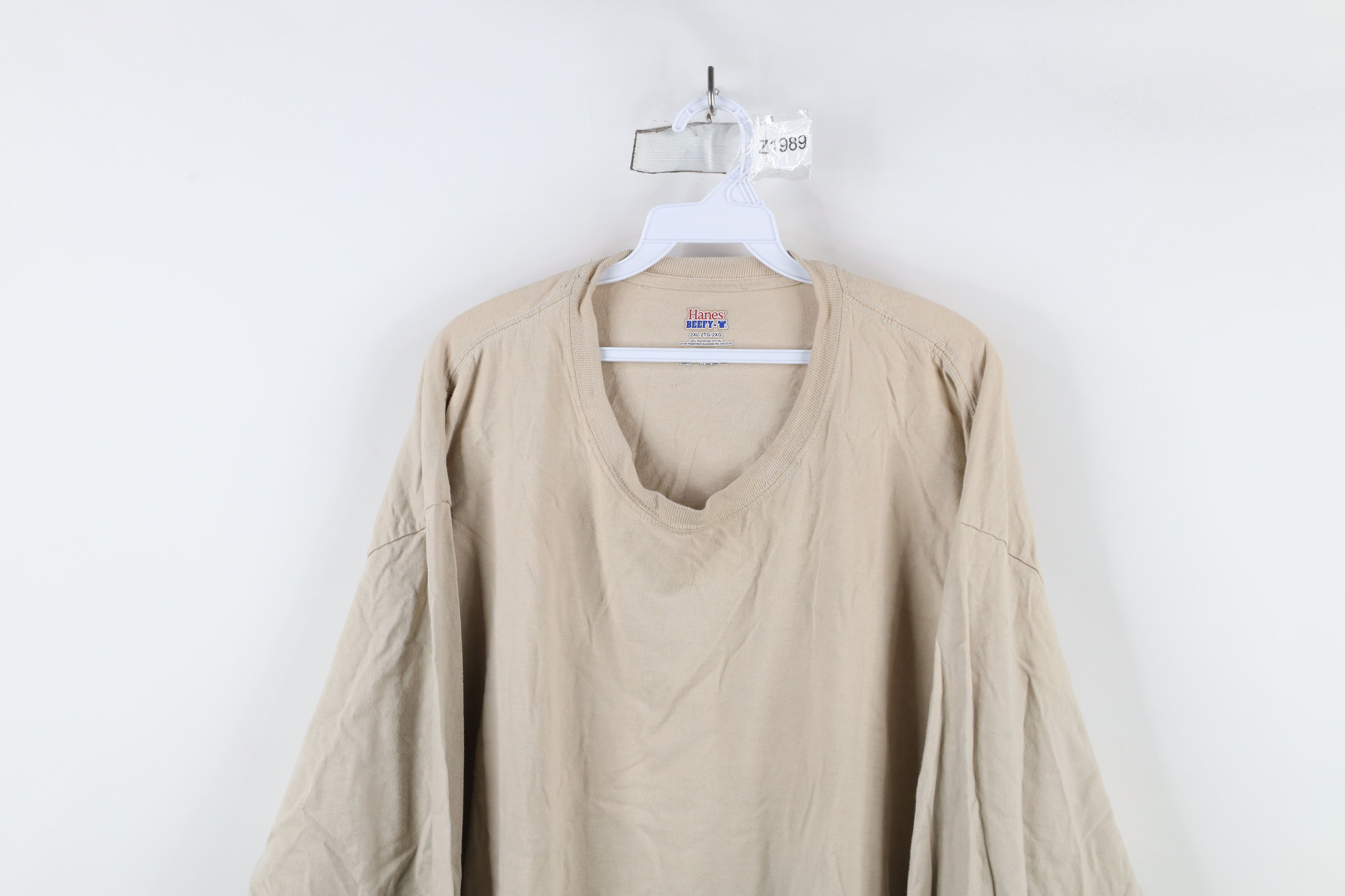 Hanes × Vintage Vintage Y2K Hanes Beefy Blank Long Sleeve T-Shirt Khaki Size US XXL / EU 58 / 5 - 2 Thumbnail
