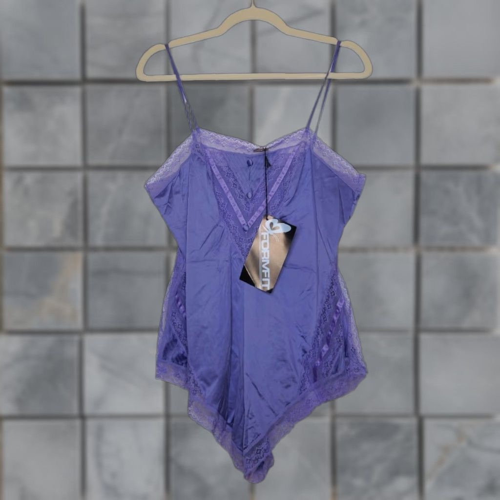 Vintage VINTAGE Formfit Teddy One Piece Bodysuit Nylon Satin Lace Purple Women 38 NWT 70s 80s Size XS / US 0-2 / IT 36-38 - 1 Thumbnail