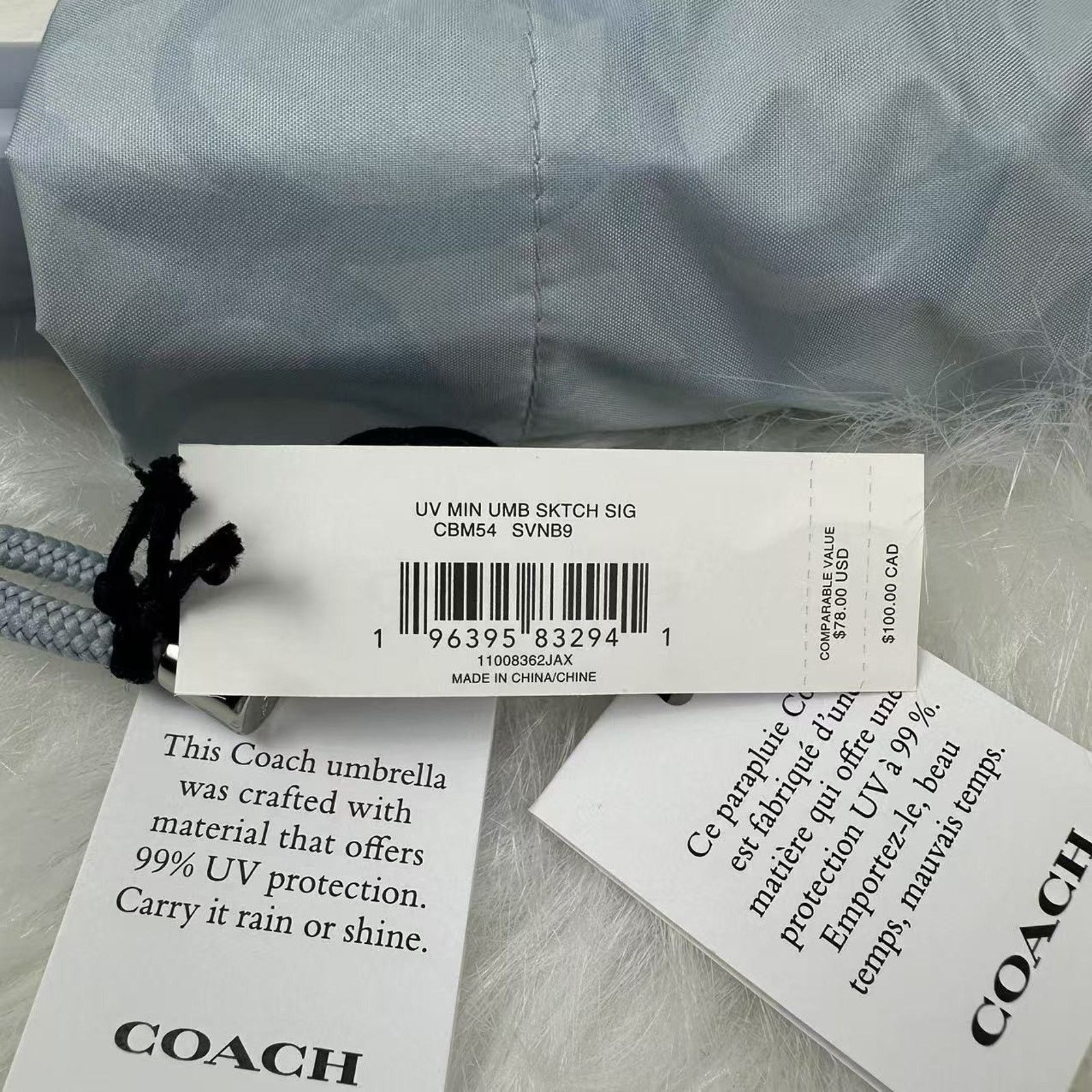 Coach Coach Uv Protection Mini Umbrella Sketch Sig Print Ice Blue Size ONE SIZE - 3 Thumbnail