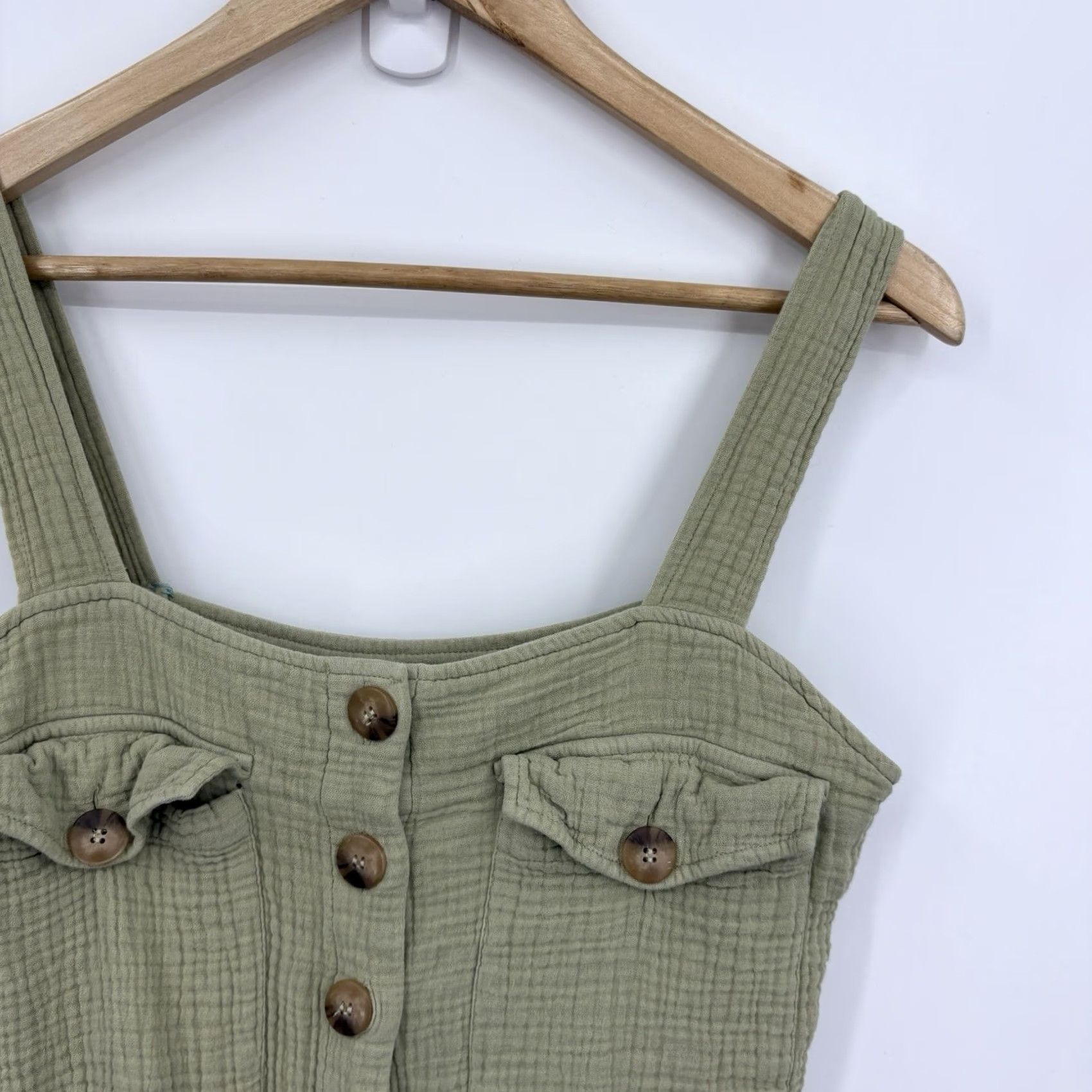 Vintage Sezane Romper Jumpsuit 1 Piece Sleeveless Belted Cotton Rayon Green 2 Regular Women Boho Cottage Gauze Indie Green 2 Size 26" / US 2 / IT 38 - 4 Thumbnail