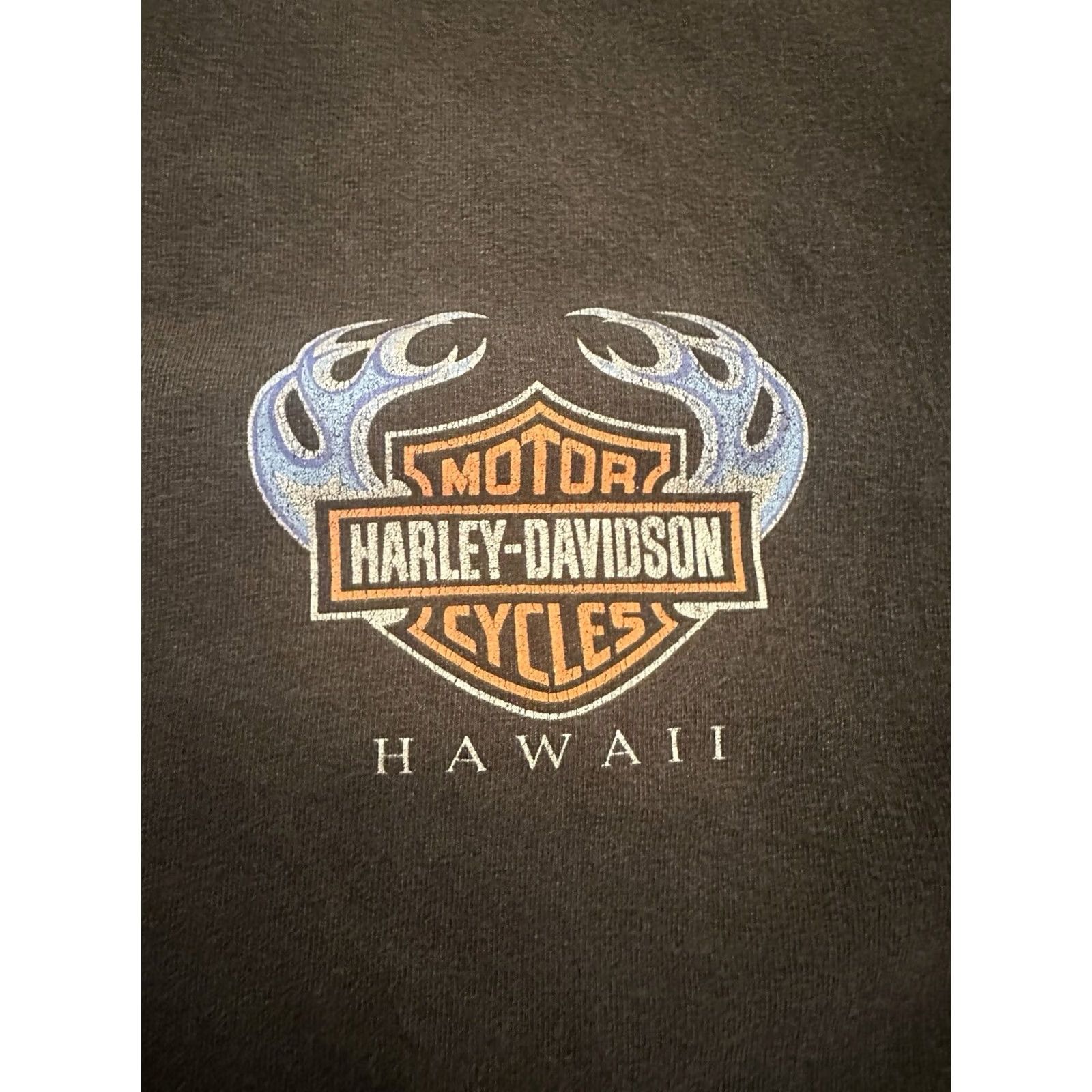 Harley Davidson VINTAGE Harley-Davidson T-Shirt Black 2XL Honolulu Hawaii Flames Waves Distressed Graphic Print Mens Short Sleeve 90s Biker Motorcycle Size US XXL / EU 58 / 5 - 3 Thumbnail