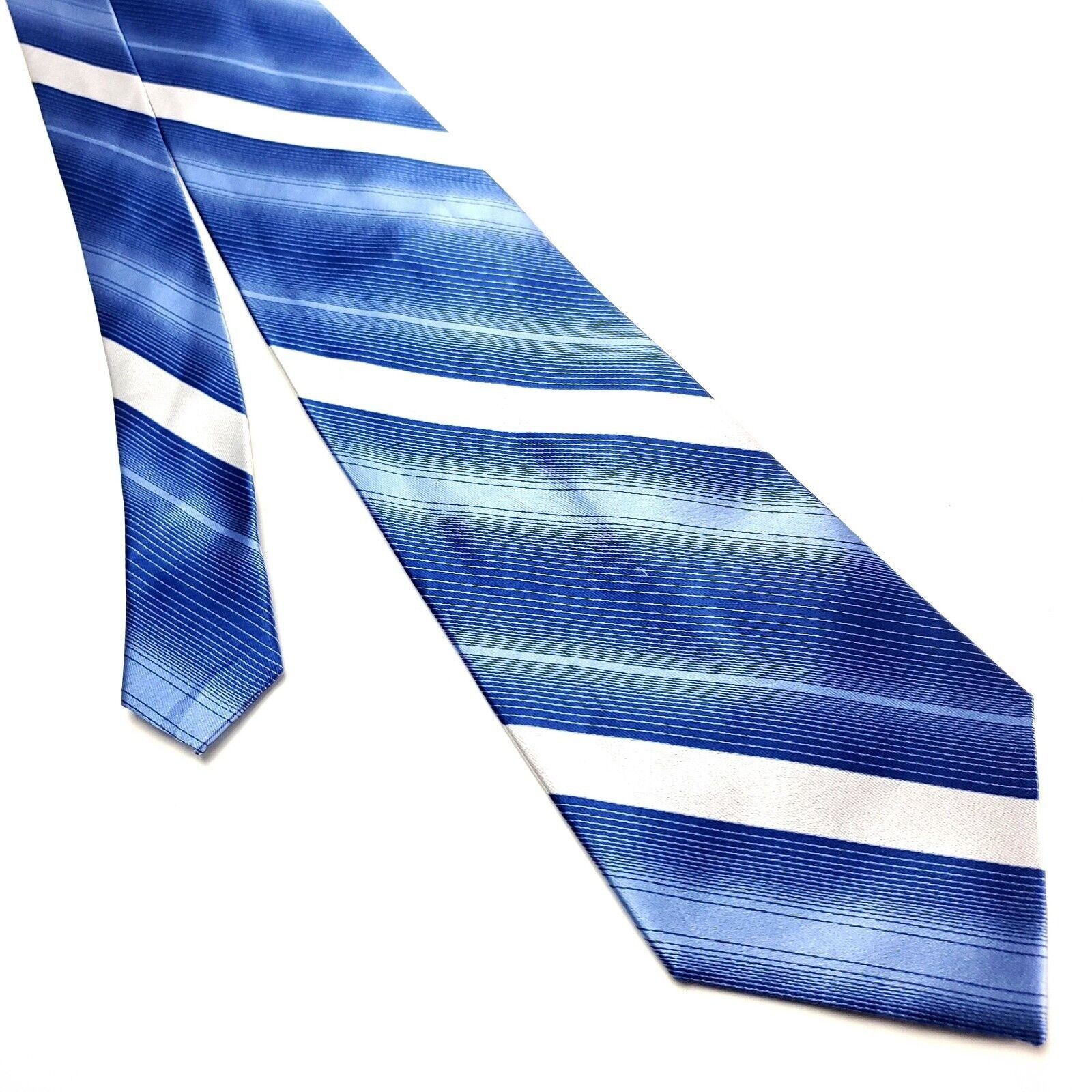 Pierre Cardin Pierre Cardin Blue & White Silk Tie Woven Striped Size ONE SIZE - 1 Thumbnail