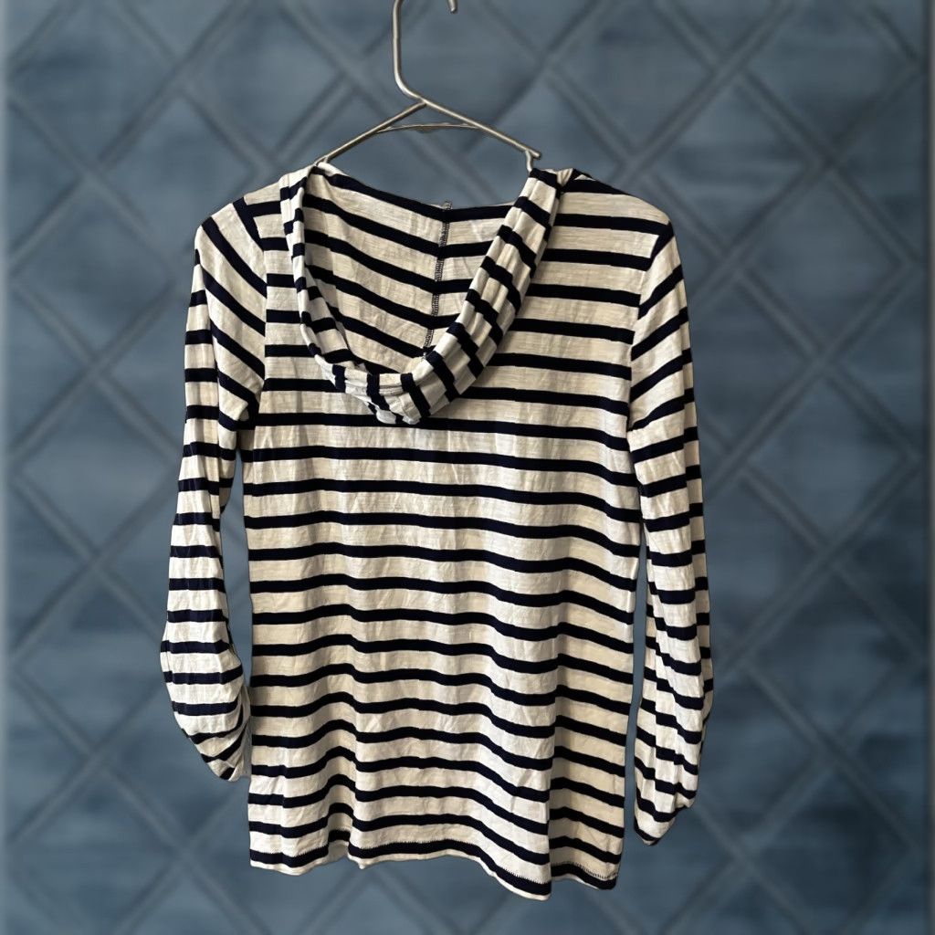 Loft Loft Hoodie Women's Small White Navy Striped L/S Drawstring Pullover V-Neck Pullover Hoodie Womens S White Navy Striped L/S Drawstring V-Neck Hoodie Size S / US 4 / IT 40 - 1 Thumbnail