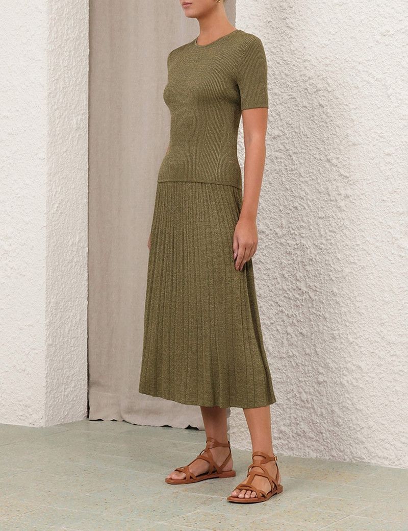 Zimmermann oc11z0226 Wylie Rib Midi Skirt In Green Size 32" / US 10 / IT 46 - 3 Thumbnail