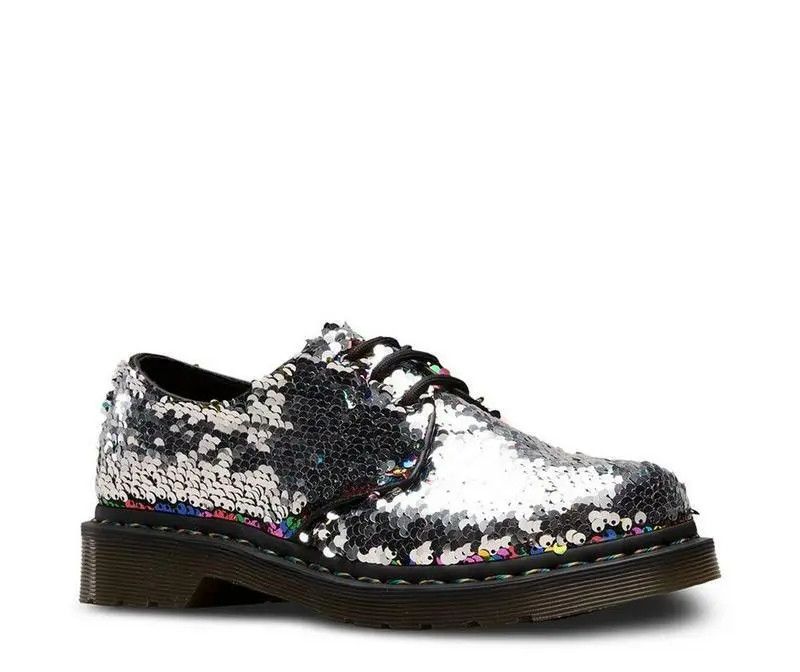Dr. Martens 🌈 Dr Martens 1461 3 Loch Sequin Rainbow Silver Size US 7 / IT 37 - 4 Thumbnail