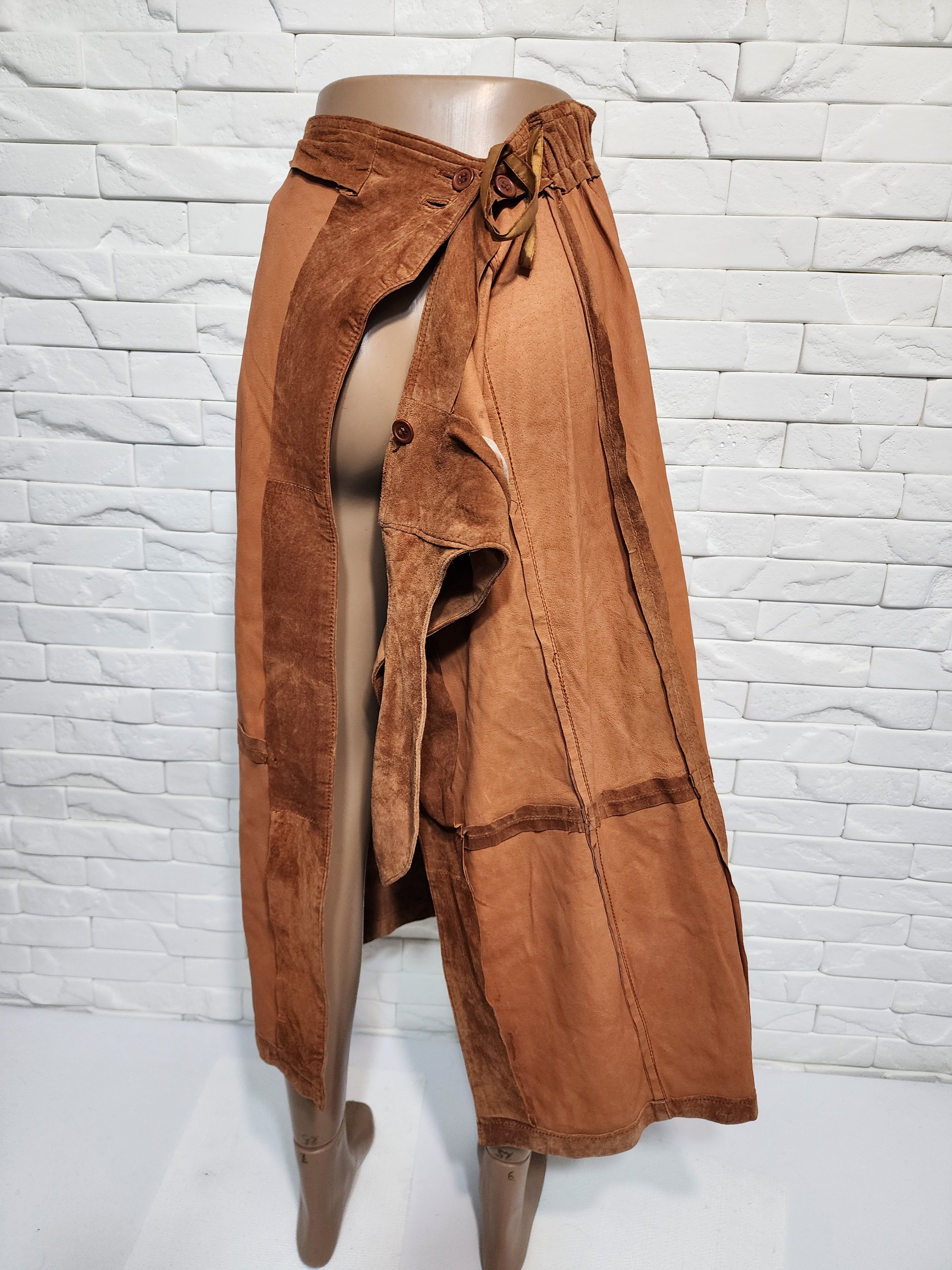 Genuine Leather Brown Suede Leather Skirt: Button Front, 30" Waist Size 30" / US 8 / IT 44 - 8 Thumbnail