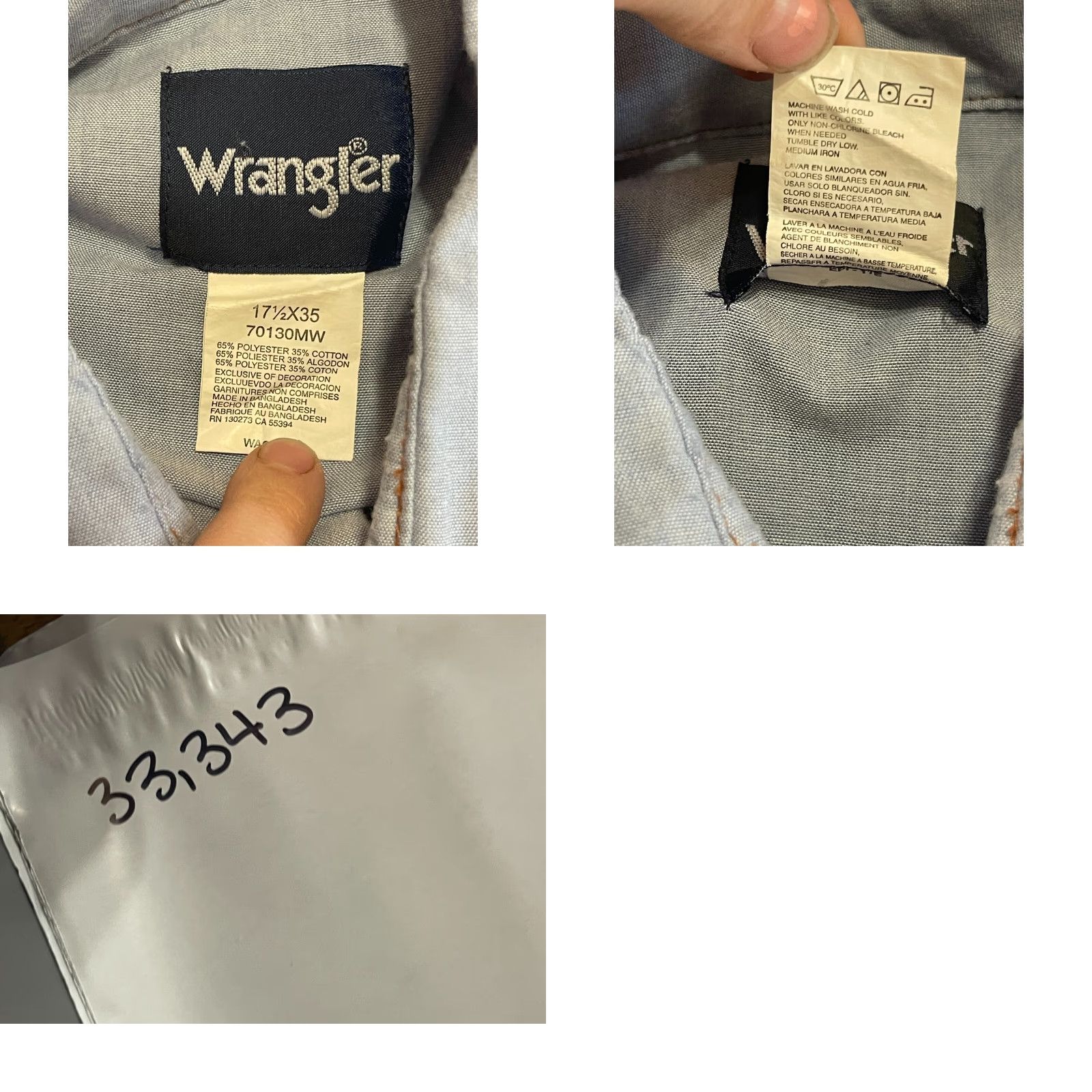 Wrangler Wrangler Shirt Men's 17.5-35 Blue Long Sleeve Western Pearl Snap Button-Up Pockets Regular Size Type: Regular Timing: N/A Size US XXL / EU 58 / 5 - 8 Thumbnail