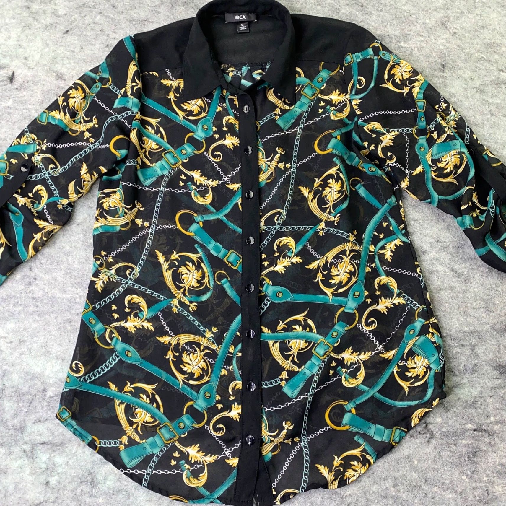Vintage BCX Shirt Womens Medium Black Roll-Tab Sleeve Sheer Horse Equestrian Riding Womens Size M / US 6-8 / IT 42-44 - 2 Thumbnail