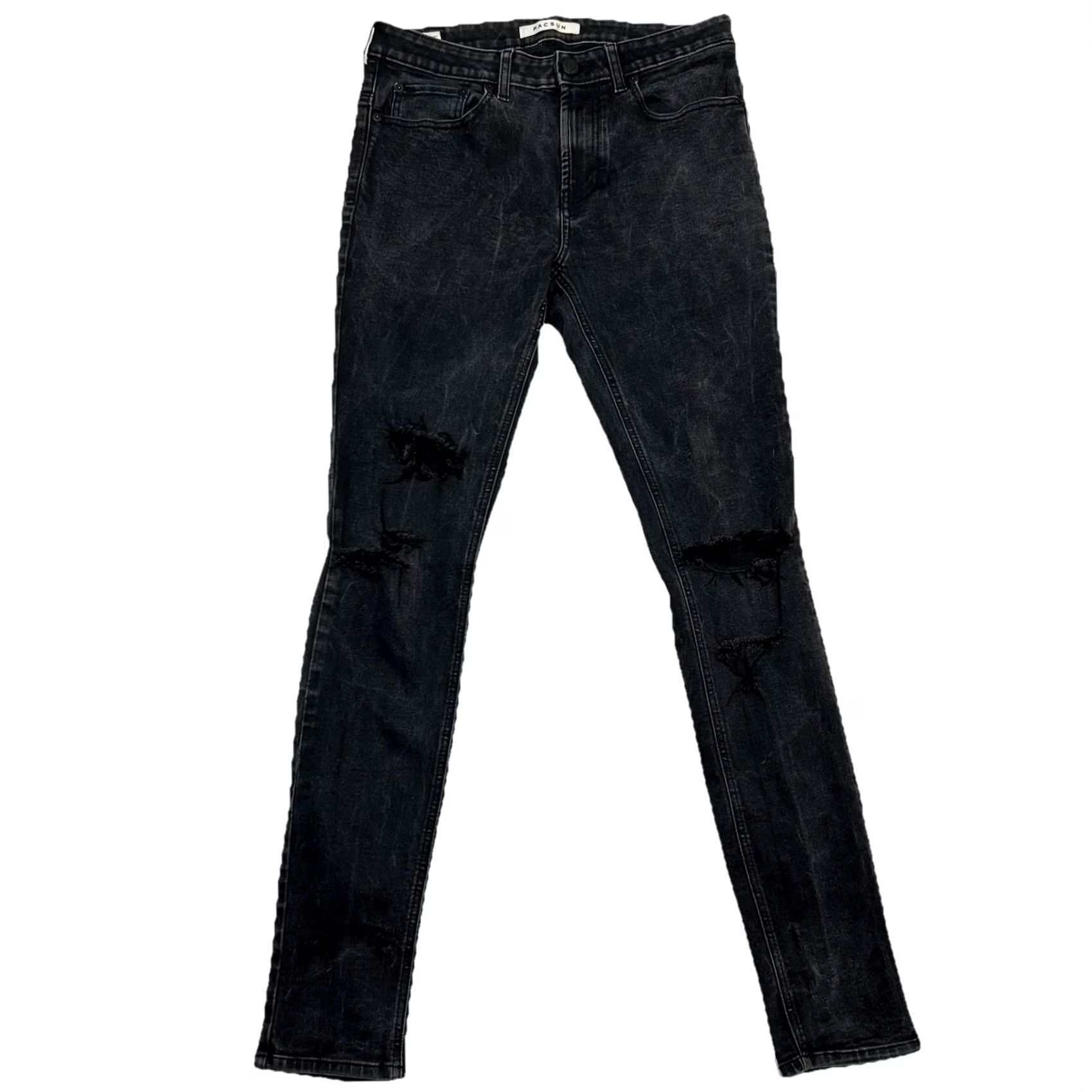 Pacsun Pacsun Stacked Skinny Jeans Mens 30x32 Black Denim Mid Rise Zip Jeans Regular Fit 5-Pocket Design Biker Grunge Hipster Vintage: No Mens Size US 30 / EU 46 - 2 Thumbnail