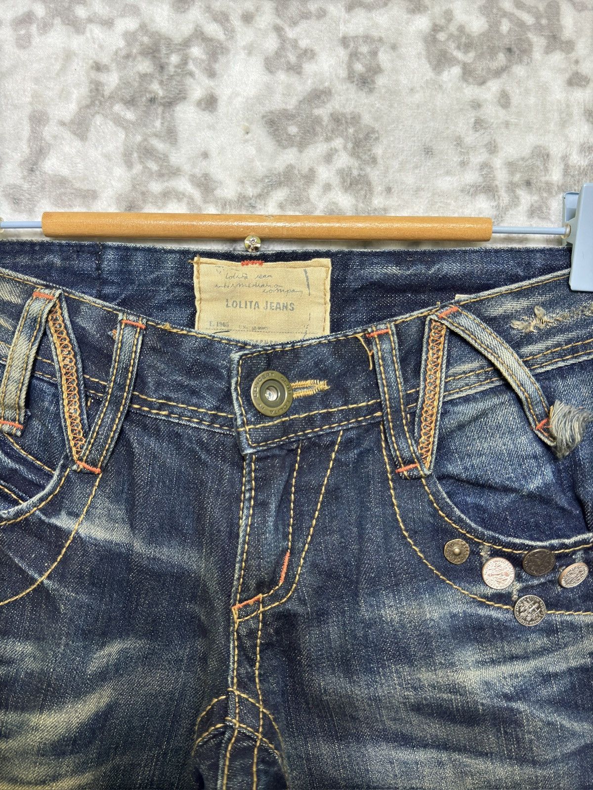 Japanese Brand Flared Lolita Jeans Muddy Wash Claw Mark Distressed Denim Size US 27 - 7 Thumbnail