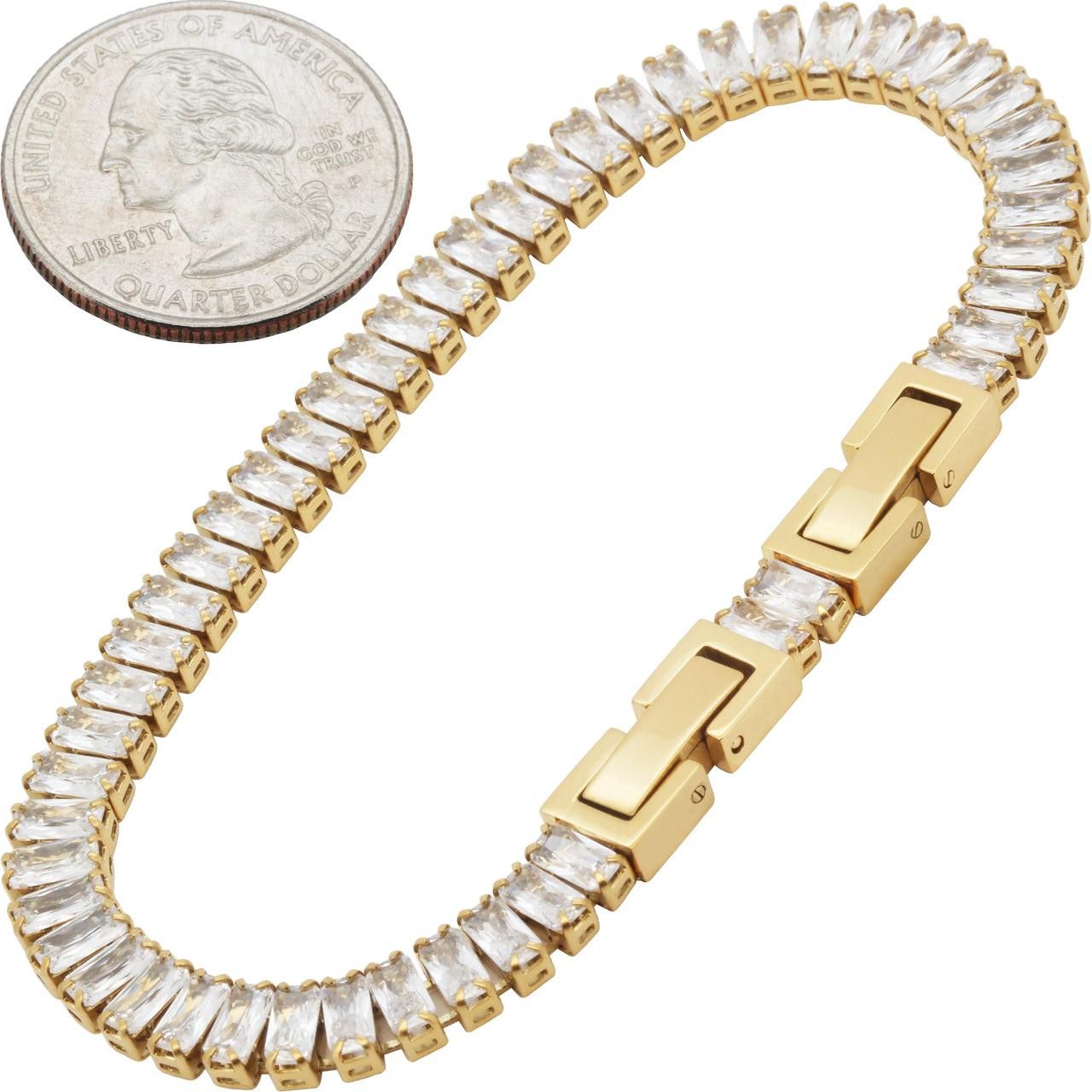 Other 316L SS 18k GP AAA CZ 5mm Baguette Tennis Bracelet 6.5”-7.5” Size ONE SIZE - 1 Preview