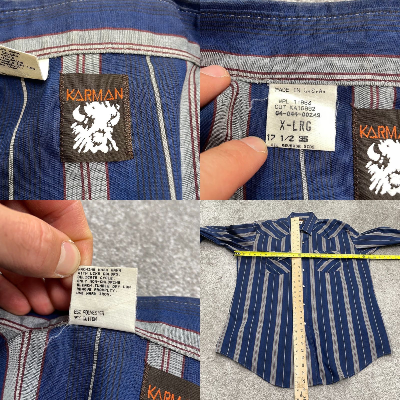 Vintage Karman Vintage Western Pearl Snap Button Down Shirt Mens XL Blue Gray Striped Size US XL / EU 56 / 4 - 8 Thumbnail