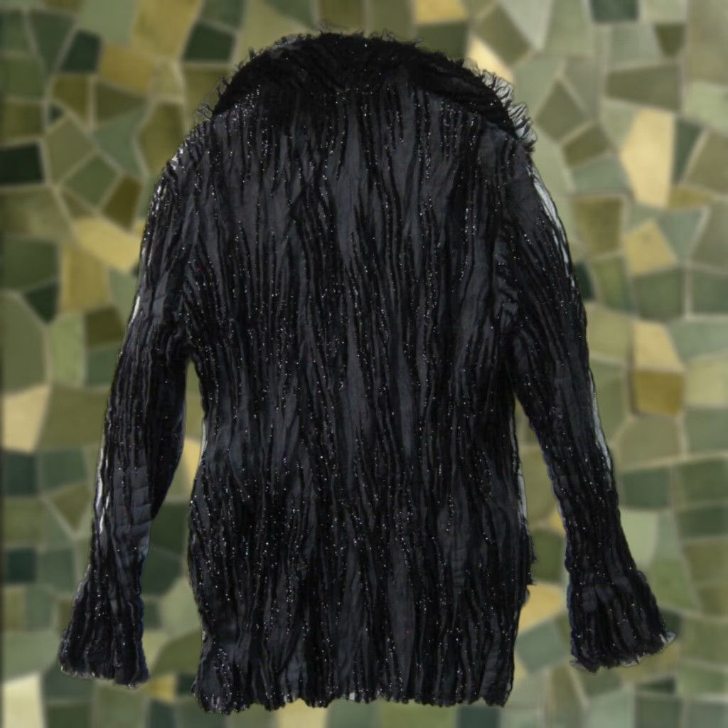 Velvet VINTAGE Hugging Kisses Blouse Shirt Large Womens Black Velvet Lace Sparkle Button Pocket Blazer Rayon Long Sleeve Collared Size L / US 10 / IT 46 - 1 Thumbnail