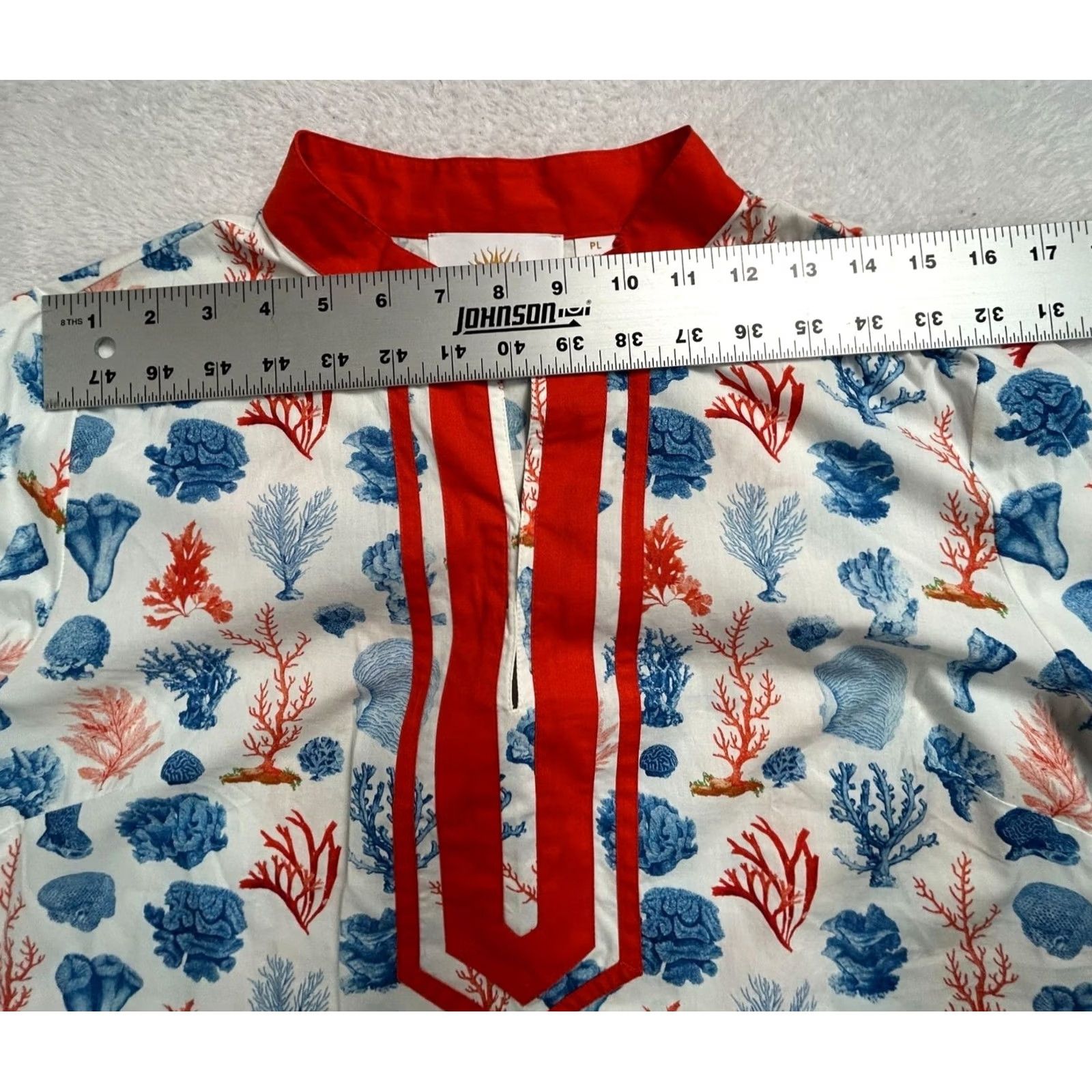 Vintage Nico Blu Womens Long Sleeve Caftan Tunic Top PL Coral & Sea Print 100% Cotton Size L / US 10 / IT 46 - 5 Thumbnail