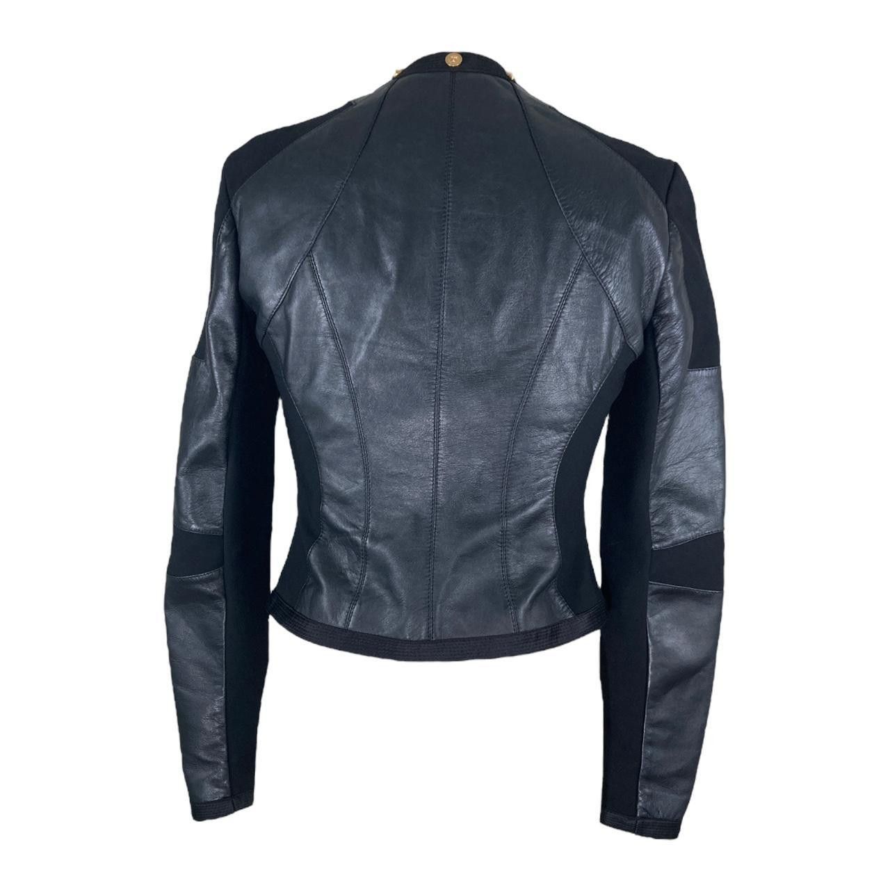 Versace versace black leather jersey panel motorcycle biker jacket Size S / US 4 / IT 40 - 2 Thumbnail