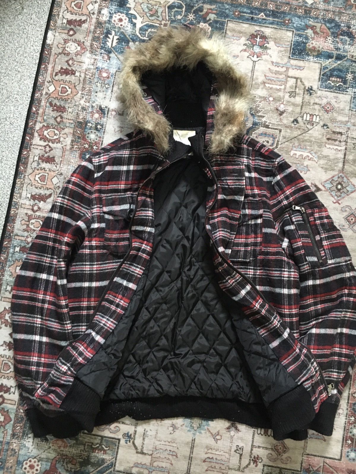 If Six Was Nine × Japanese Brand × Le Grande Bleu (L.G.B.) Cox Plaid Fur Hooded Jacket Size US L / EU 52-54 / 3 - 2 Thumbnail