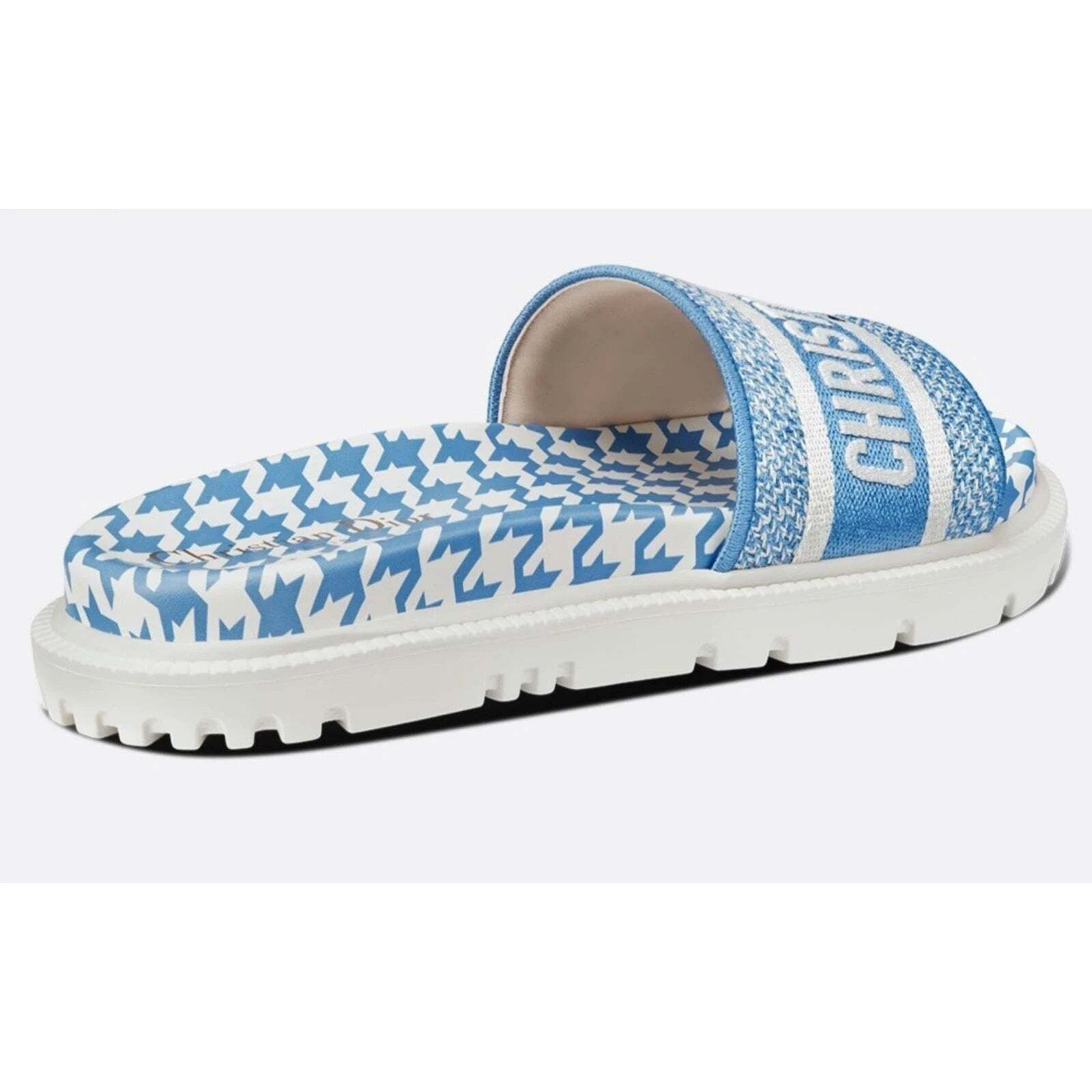 Dway White Logo Houndstooth Slide Mule Flat Flop Sandal 36