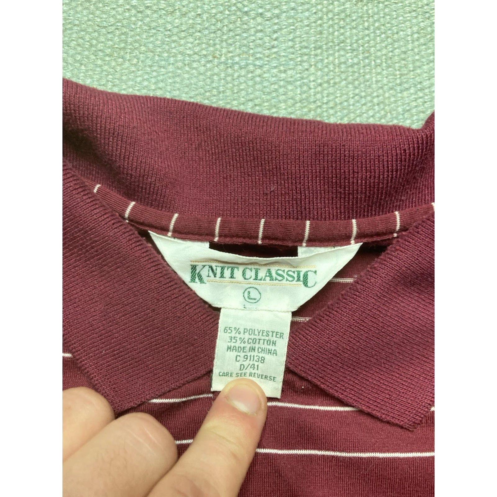 Sears VINTAGE 80s Polo Shirt Striped Maroon Red Sears Large Short Sleeve Men L Size US L / EU 52-54 / 3 - 4 Thumbnail