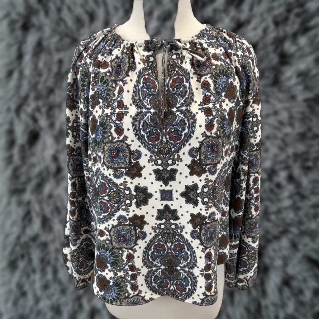 Veronica Beard VERONICA BEARD Women’s Solay Printed Blouse Top size 4 Boho Peasant Romantic Blouse Tunic Multicolor Balloon Sleeve Casual Party/Cocktail Womens Size S / US 4 / IT 40 - 1 Thumbnail