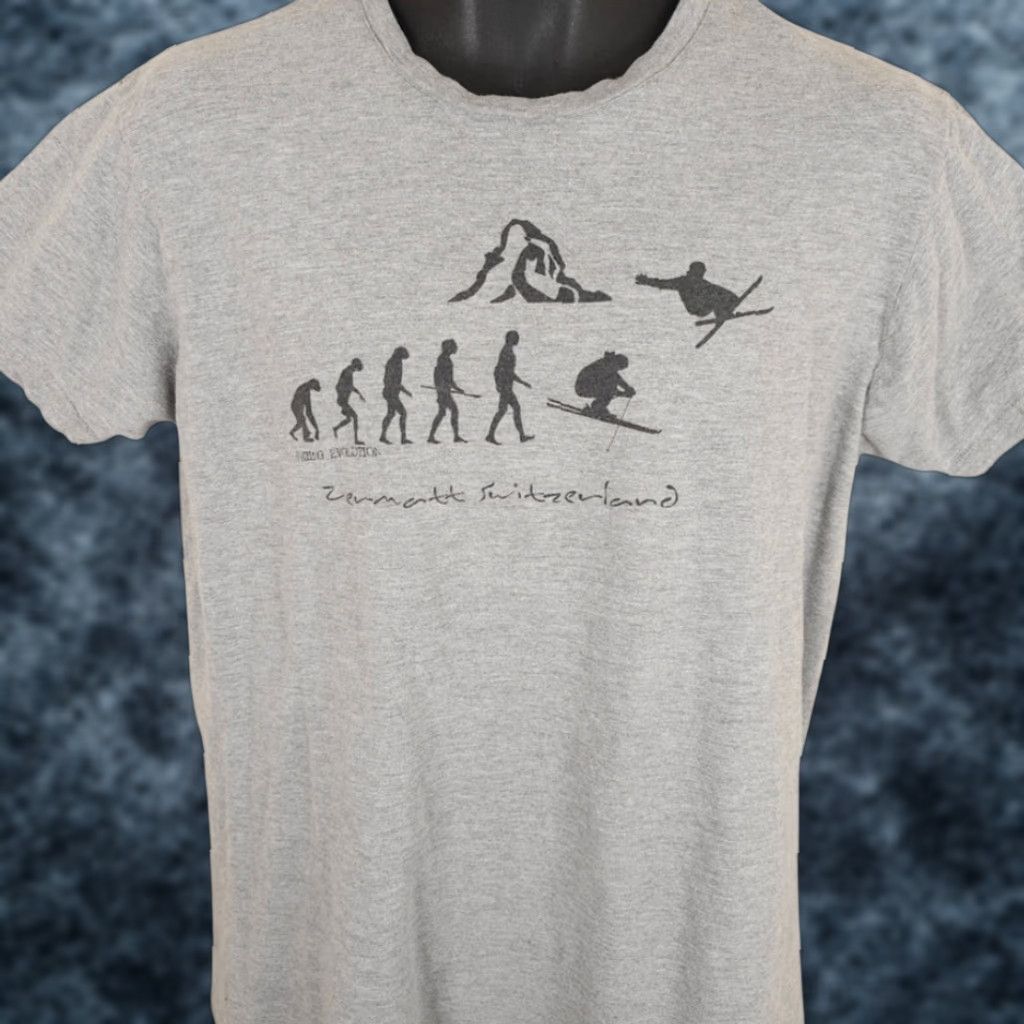 Vintage Ski Switzerland T Shirt Mens Size Large Gray Zermatt Skiing Evolution Travel Skiing Destination Tourists, Winter Sports Size US L / EU 52-54 / 3 - 1 Thumbnail