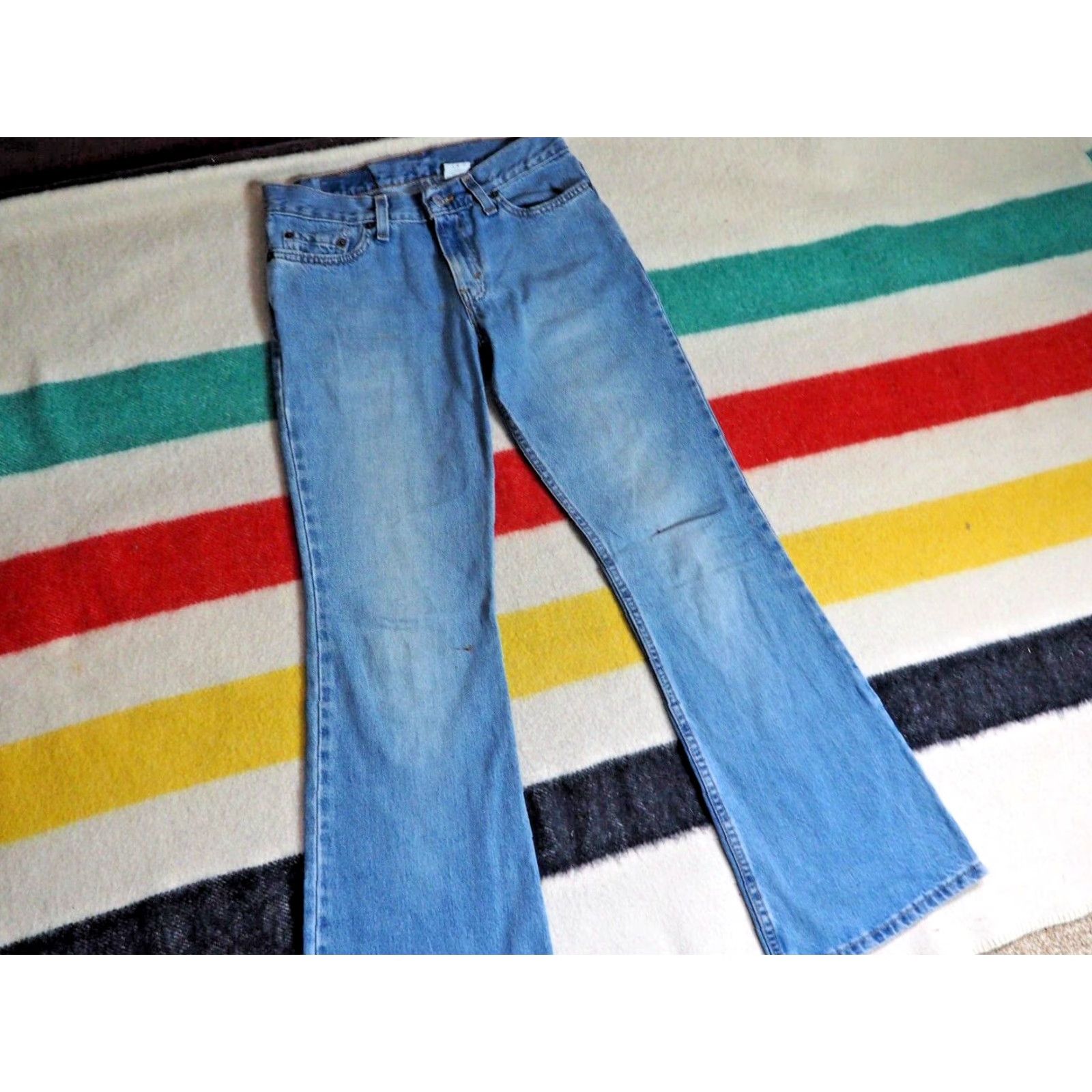 Levi's VINTAGE Levi's 514 Denim Jeans 90s Superlow Flared Faded Blue 29x31 USA Made Hippy Size 29" - 7 Thumbnail