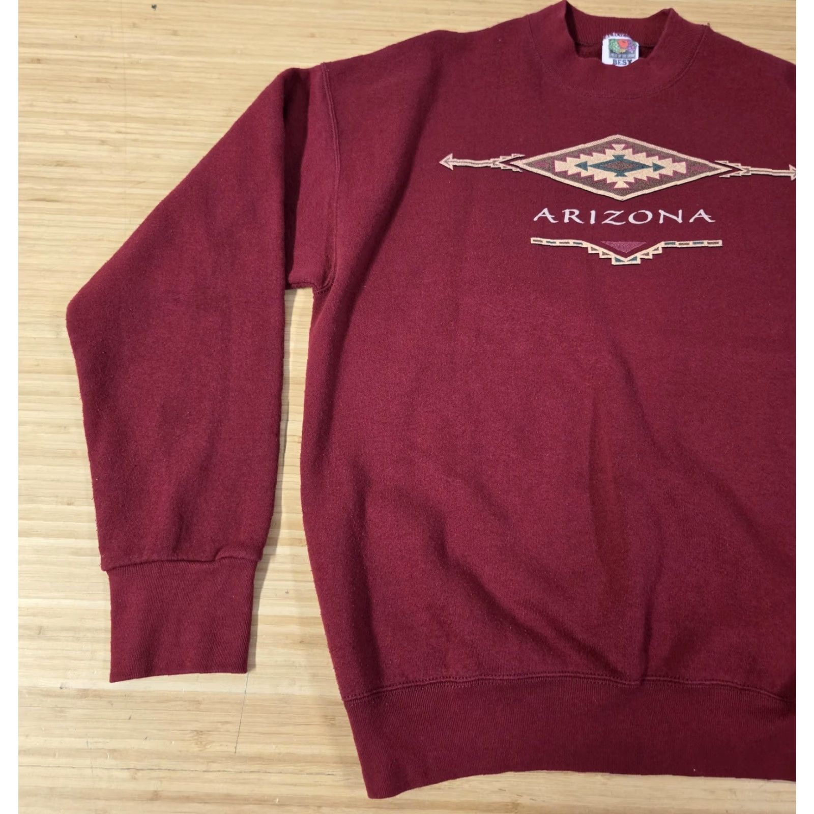 Fruit Of The Loom VINTAGE Fruit of the Loom Sweatshirt Mens Large Burgundy Arizona Crewneck 90s Size US L / EU 52-54 / 3 - 3 Thumbnail