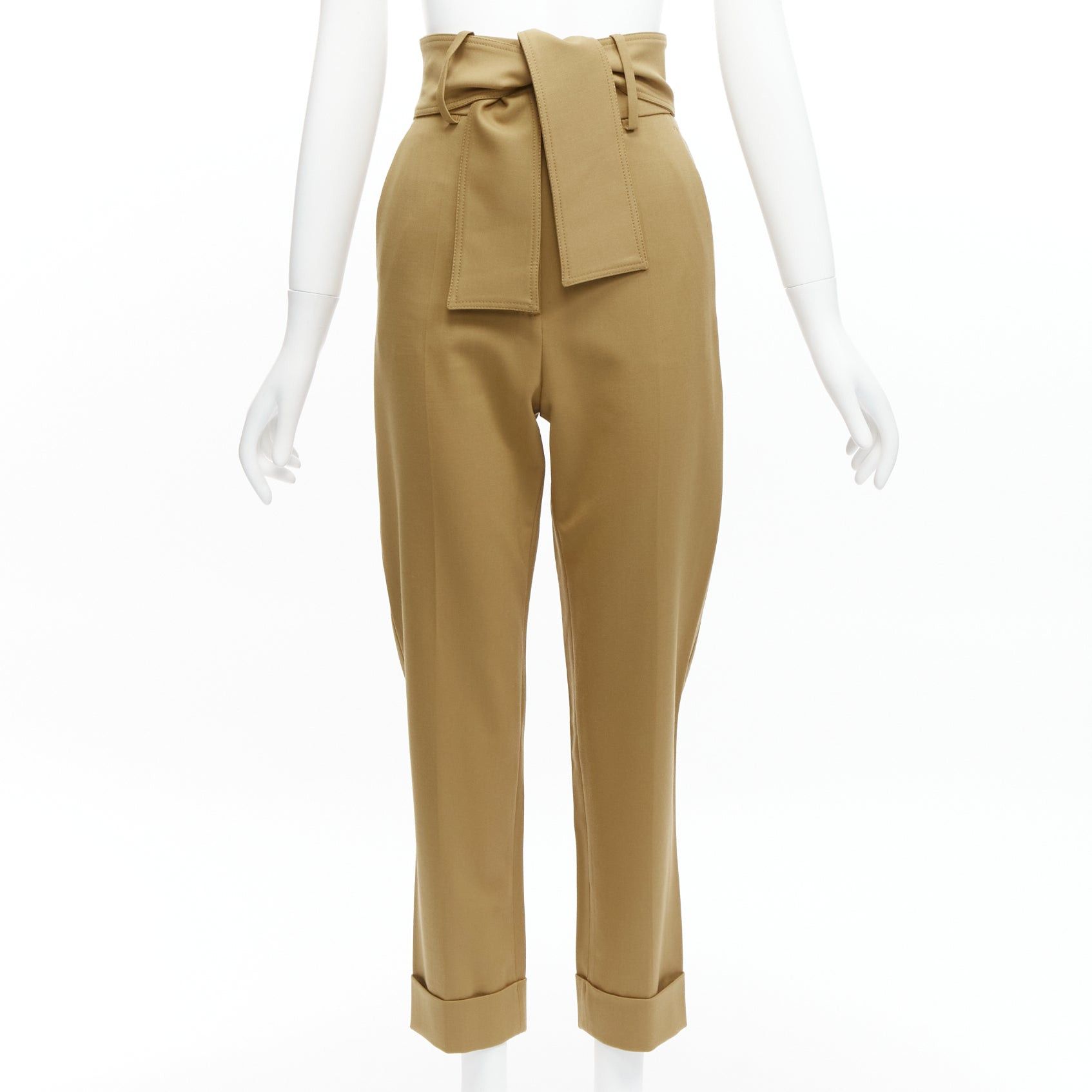 Other SARA BATTAGLIA khaki wool blend high waisted tie belt cuffed tapered pants IT36 XXS Size 25" / US 0 / IT 36 - 1 Thumbnail