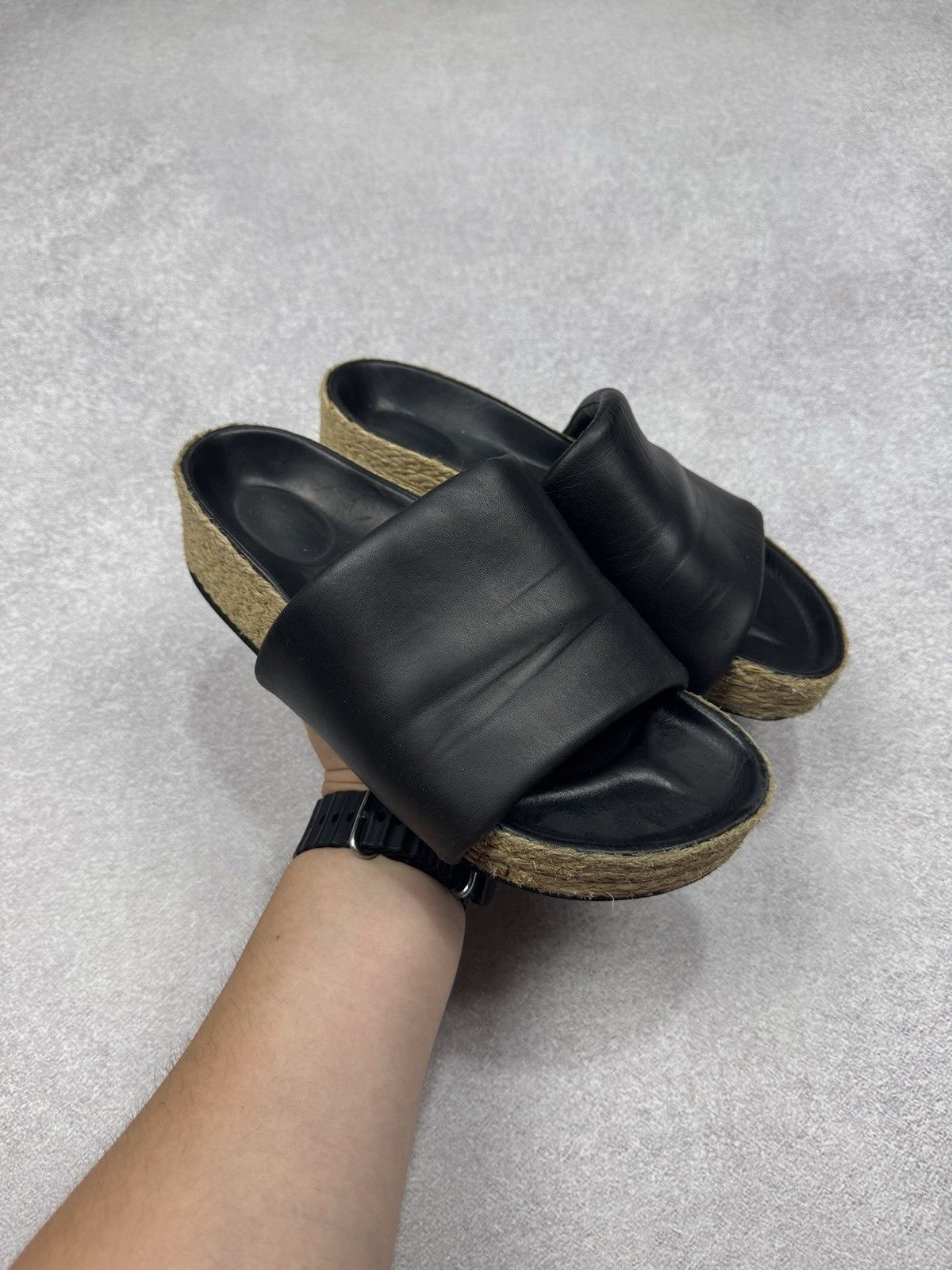Celine Celine Black Leather Flat Sandals Espadrille Slides Woman Size US 7.5 / IT 37.5 - 1 Thumbnail